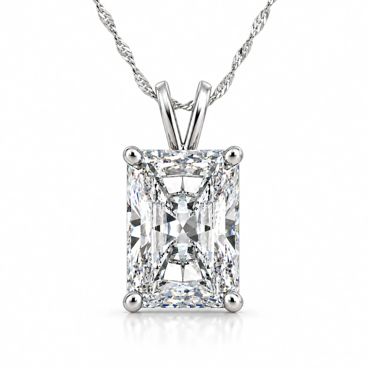 1 - 5Ct Radiant Cut Solitaire Diamond Pendant 14k Gold Lab Grown Necklace 18" (G-H, VS)