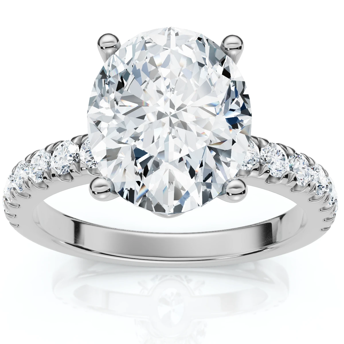 2.74 CTW Oval Lab And Round Diamond Engagement Ring Pave Band 14K Gold (F-G, VS)