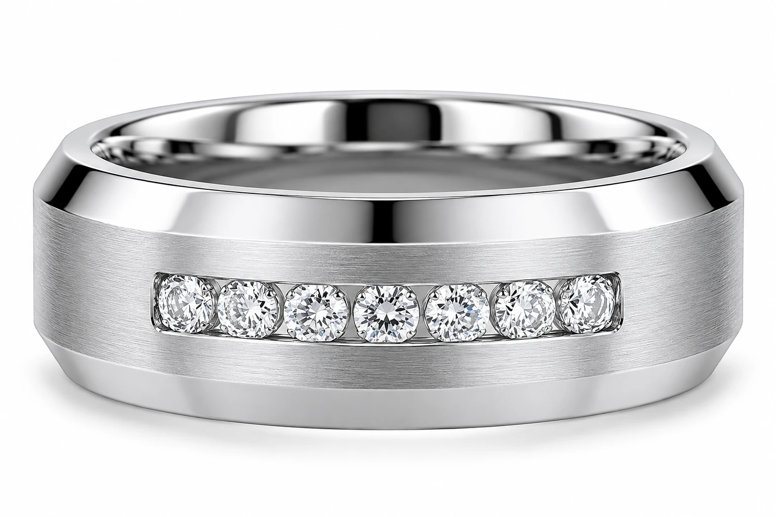 Men's 5/8Ct Diamond 8MM Comfort Fit Matte Wedding Ring Titanium Beveled Band (E-F, VS)