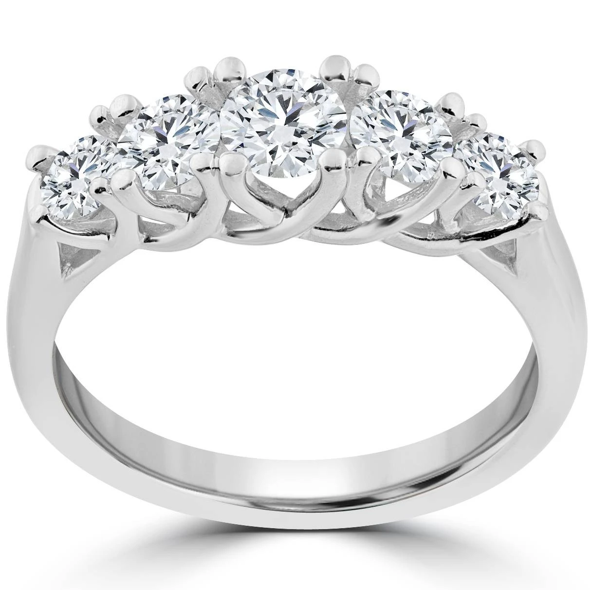 1 Ct 5-Stone Graduated Real Round Diamond Wedding Engagement Ring 14K White Gold (H-I, I1)