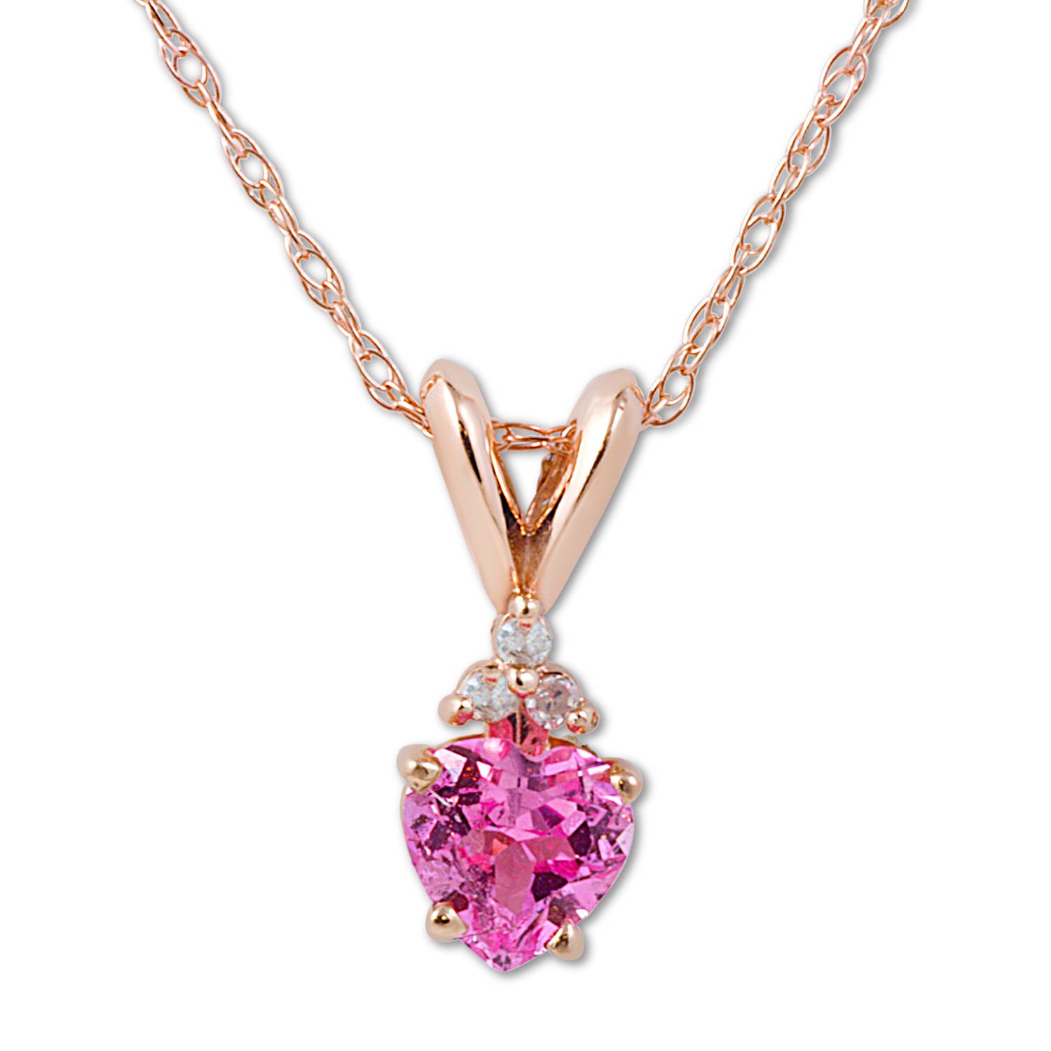 1/2ct Diamond Pink Sapphire Heart Pendant 14K Rose Gold