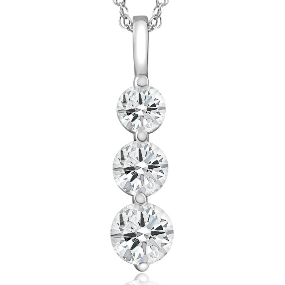 2 Ct Three Diamond Pendant 14K White Gold 3 Stone Lab Grown Necklace (G-H,  VS)