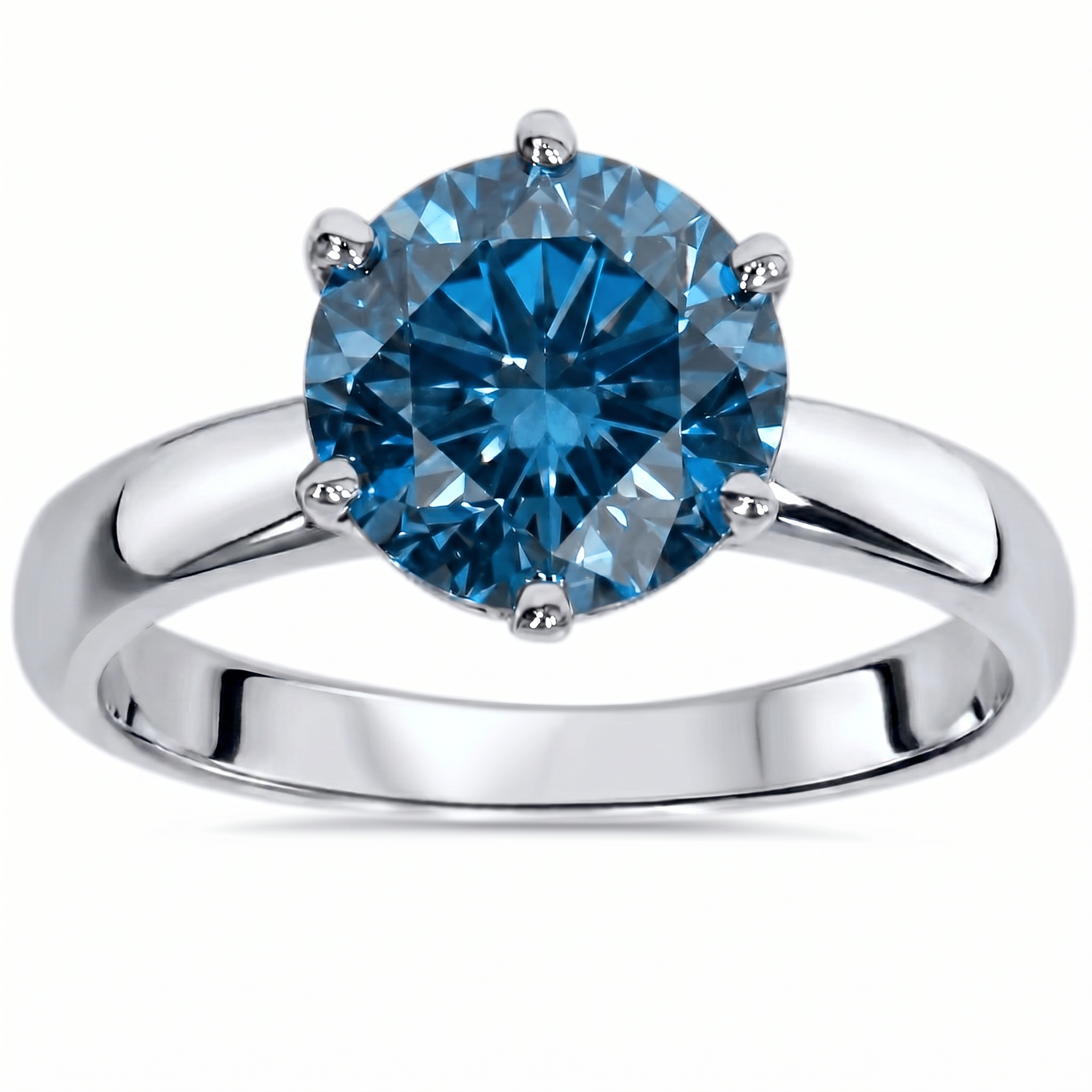 2ct Blue Diamond Solitaire Engagement Ring 14K White Gold Lab Grown (Blue, VS)