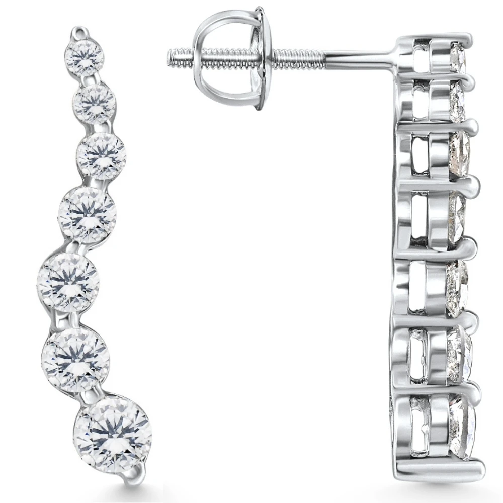 1ct Diamond Journey Earrings 14K White Gold 1" Tall (H-I, I1)