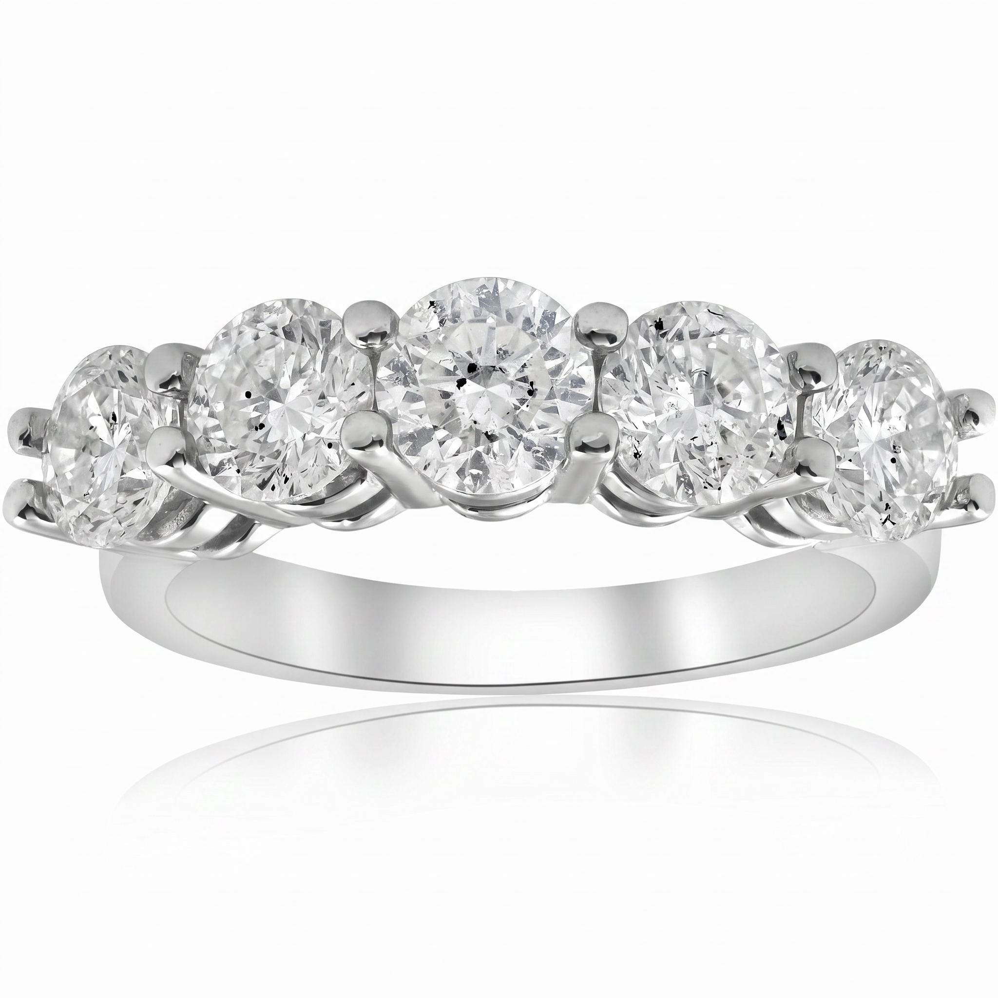 3ct Diamond Five Stone Wedding Ring 14K White Gold (G-H, I1)