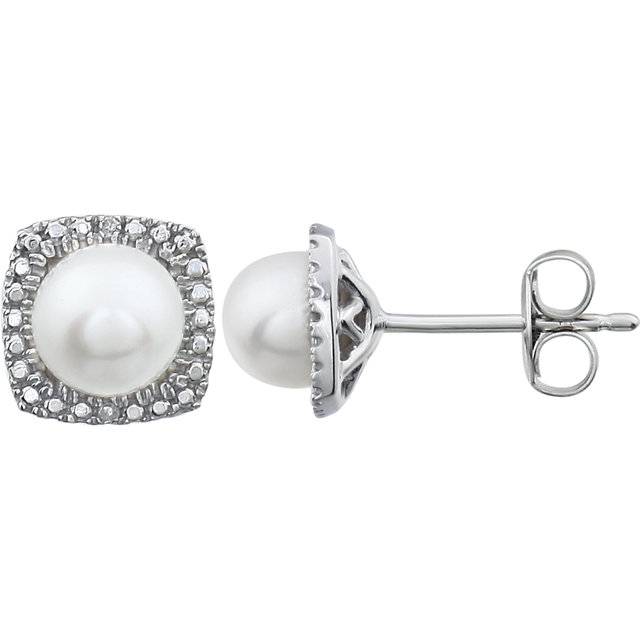 Sterling Silver Freshwater Cultured Pearl & .015 CTW Diamond Earrings (H-I, I2-I3)