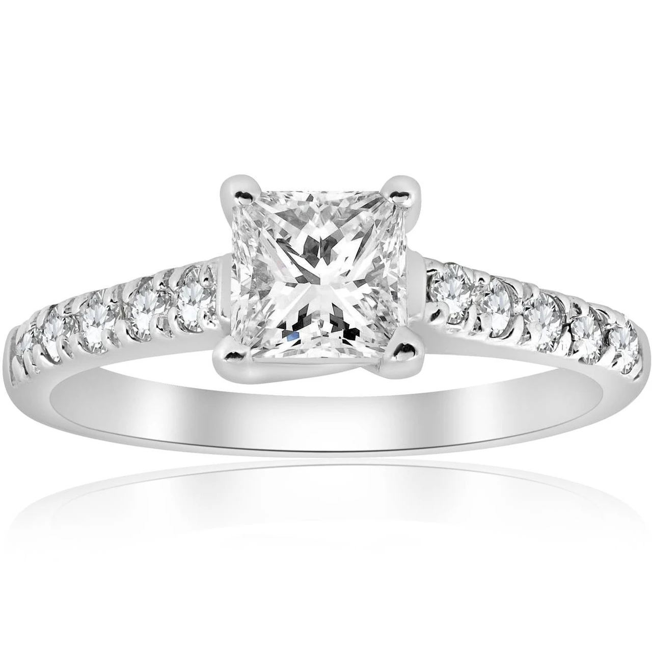 1 1/4ct Princess Cut Diamond Engagement Ring 14k White Gold Lab Grown (F-G, VS)