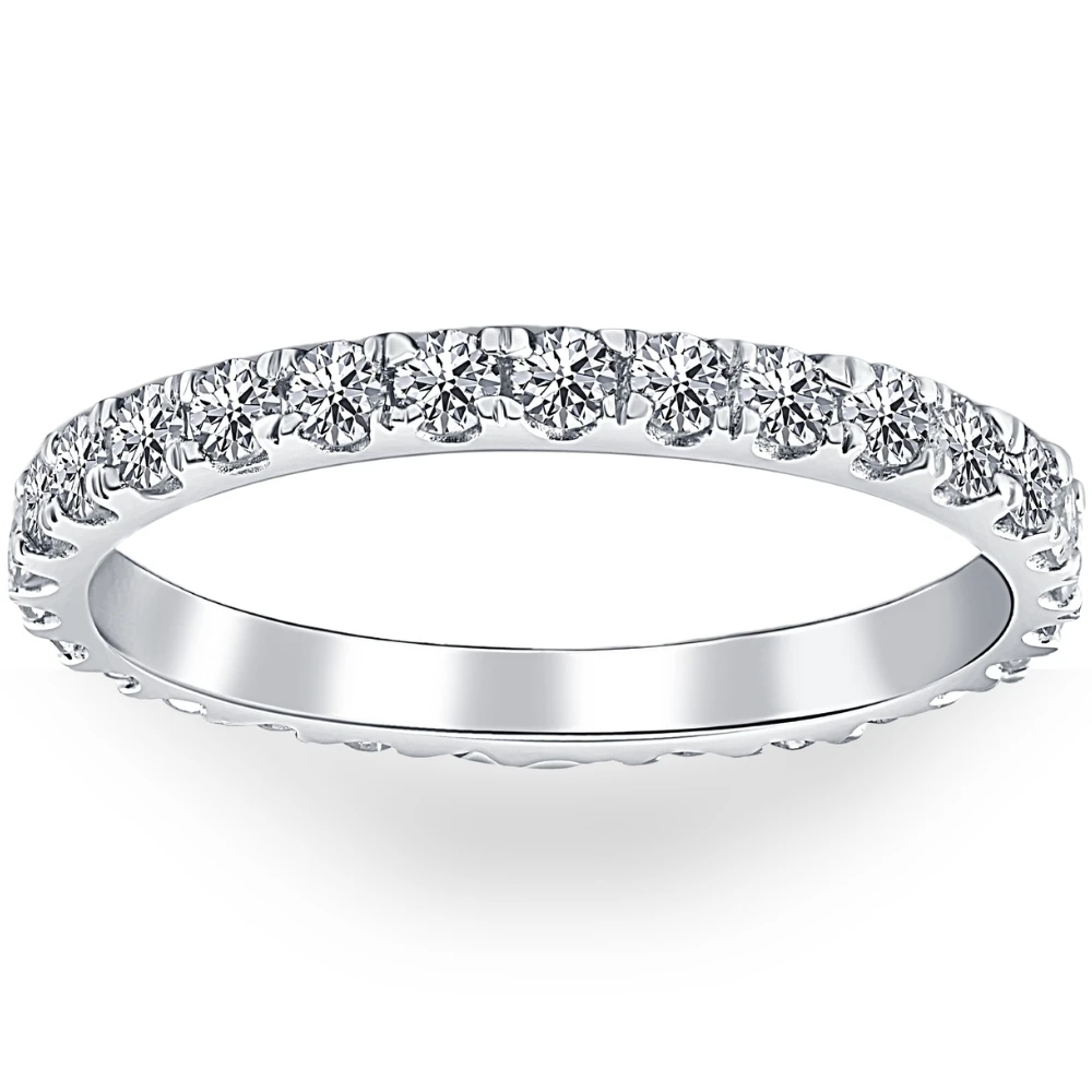 7/8 ctw Diamond Eternity Ring Stackable French Prong Wedding Band 14k Gold White (I-J, I1)