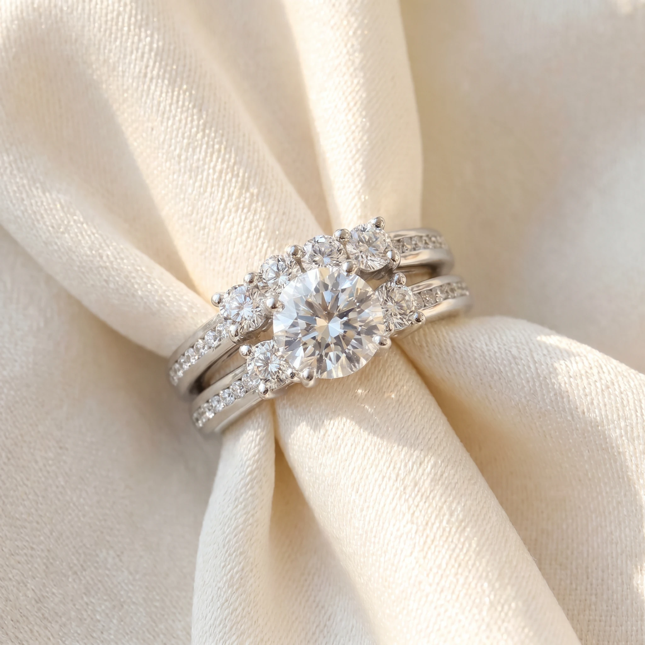 3 1/2ct Enhanced Diamond Engagement Ring Wedding Set 14K White Gold Watch Video (H-I, I1)