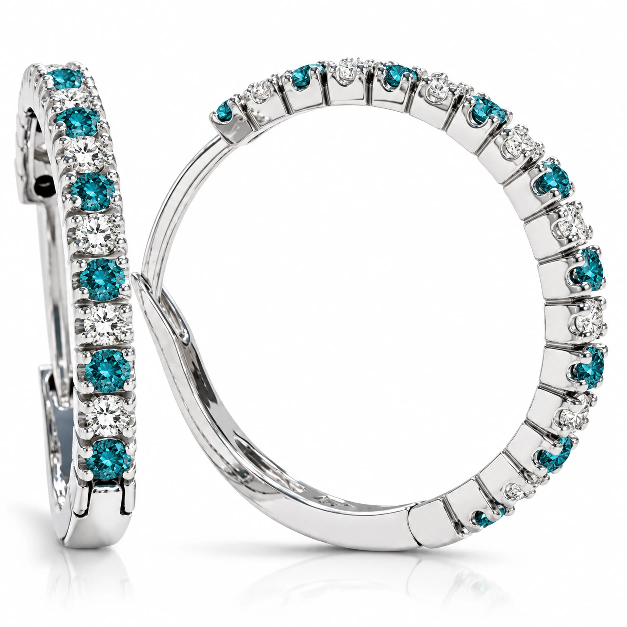 1/2ct Blue & White Diamond Hoops 10K White Gold (G-H, I2-I3)