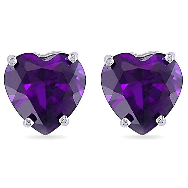 1ct Heart Shape Created Amethyst Studs Earrings 14K White Gold