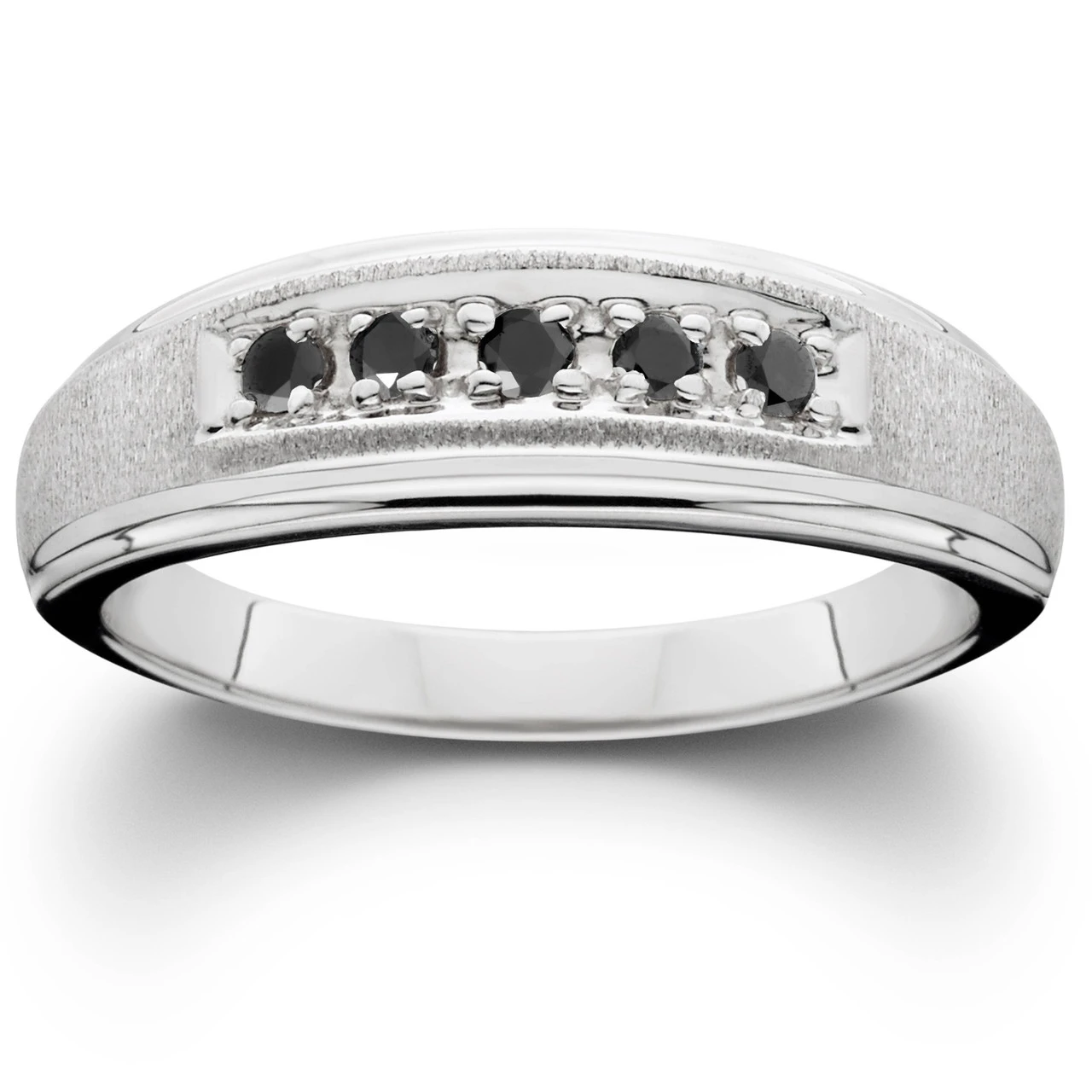 Mens Black Diamond White Gold Ring Brushed Wedding Band (Black, VVS)