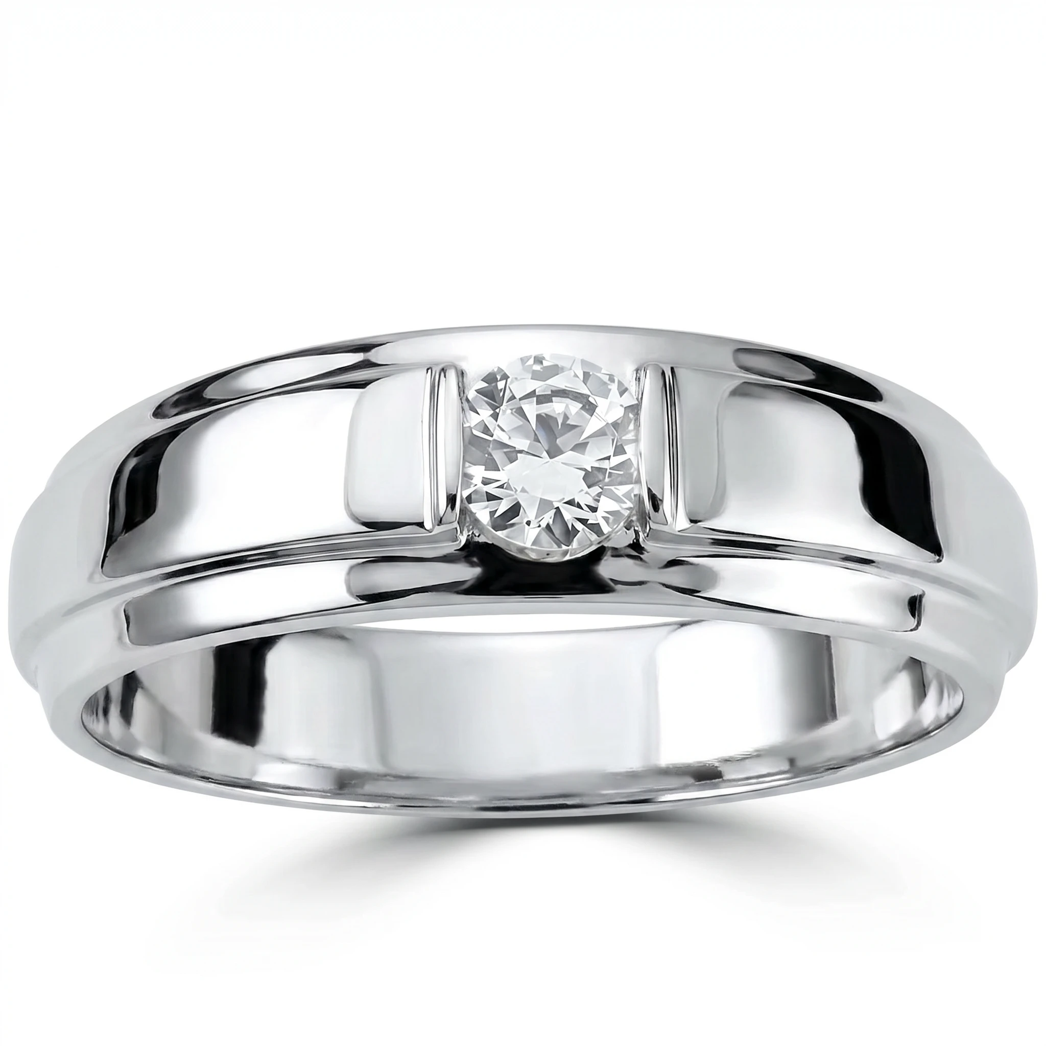 1/6CT Mens Diamond Solitaire Ring 10K White Gold (H-I, I1)