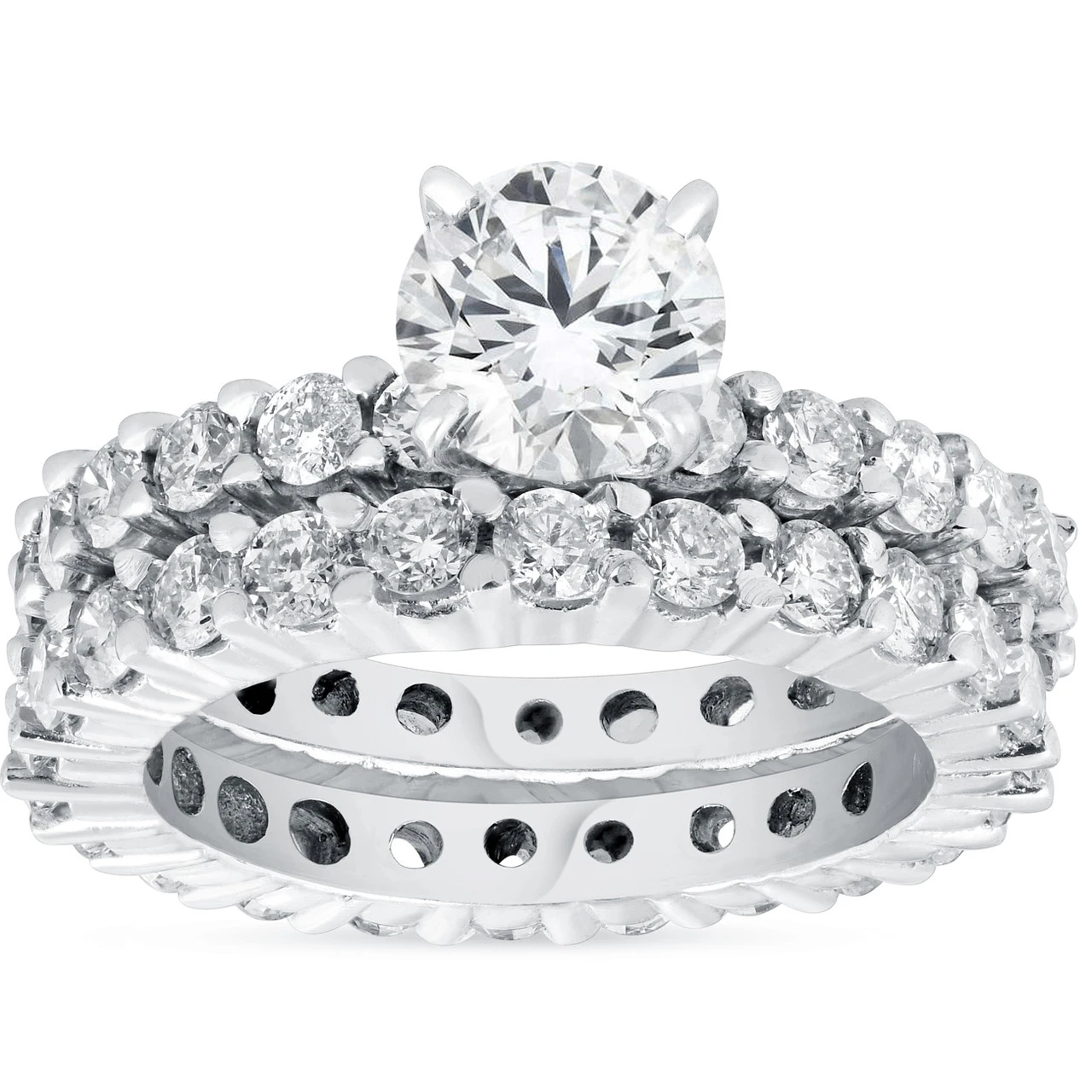 4ct Diamond Eternity Engagement Ring Set 14K White Gold (G-H, I1)