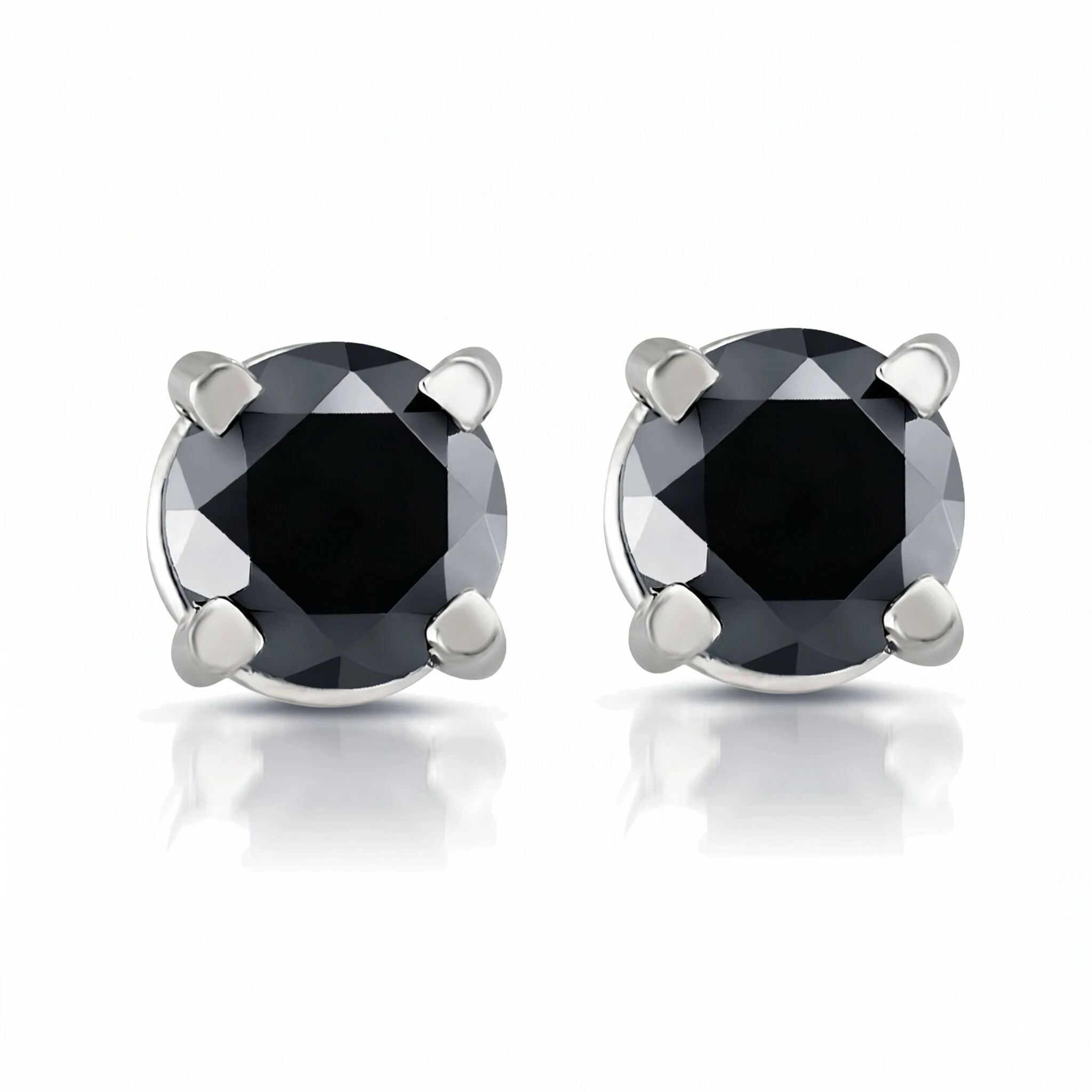 White Gold 1/2ct Round Cut Black Diamond Studs 14k (Black, I2-I3)