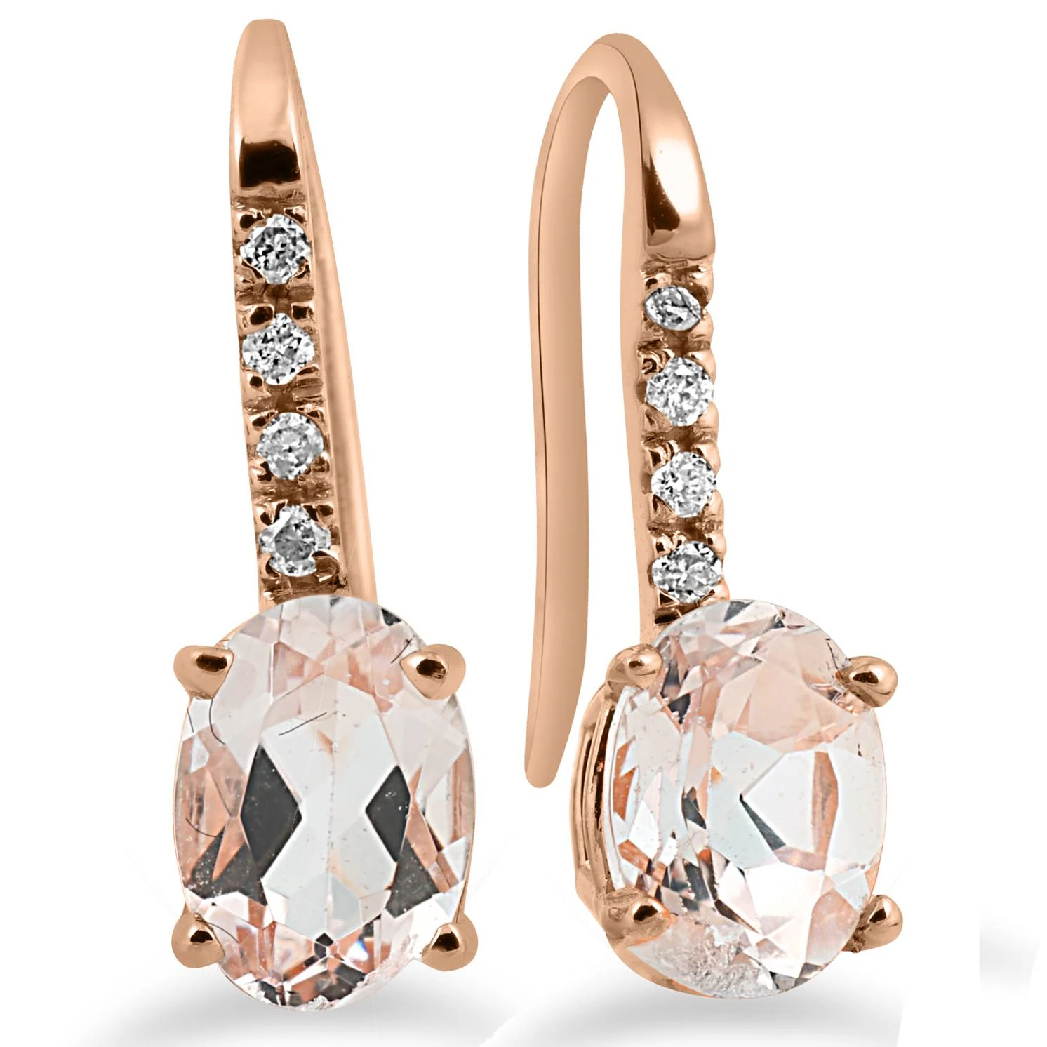 1 1/5Ct Morganite & Diamond Drop Earrings 14K Rose Gold 3/4" Tall (I-J, I2-I3)