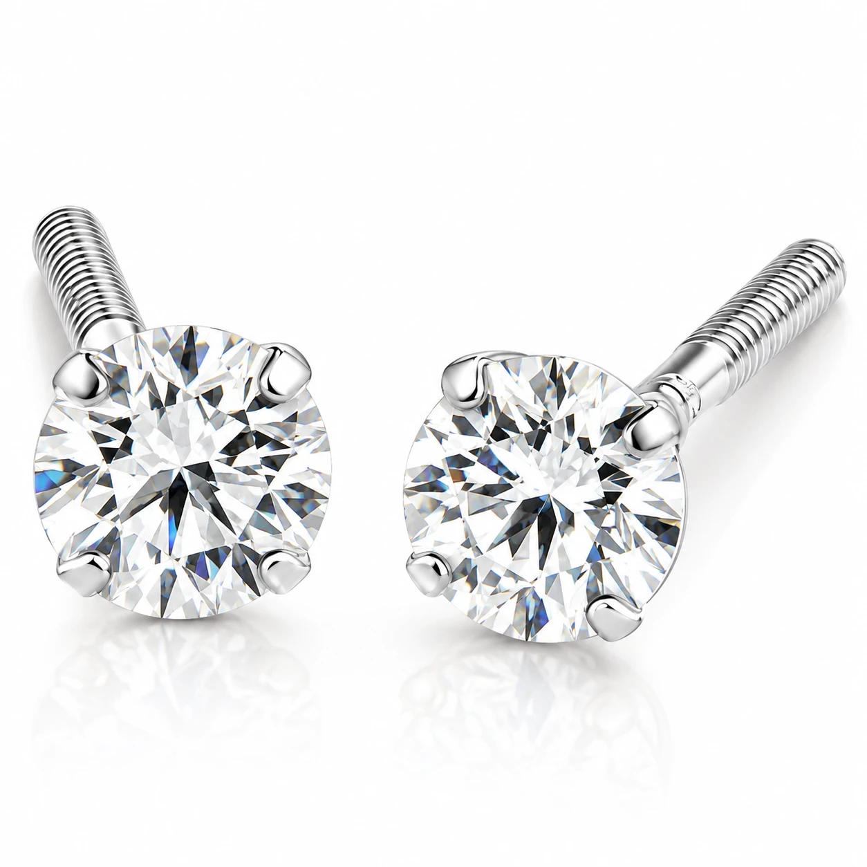 1/4 Ct Diamond Screw Back Studs 14k White Gold Lab Grown Eco Friendly (G-H, SI)