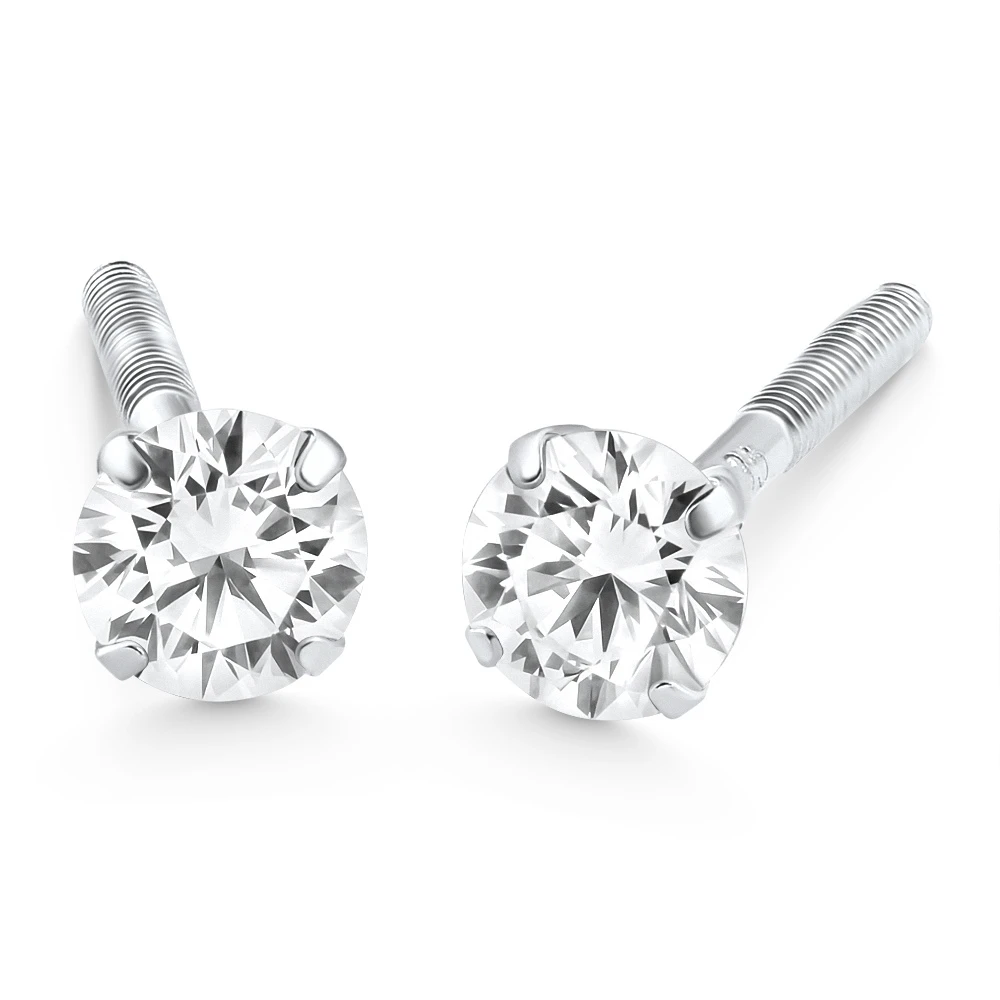 1/4 Ct Diamond Screw Back Studs 14k White Gold Lab Grown Eco Friendly (G-H, SI)