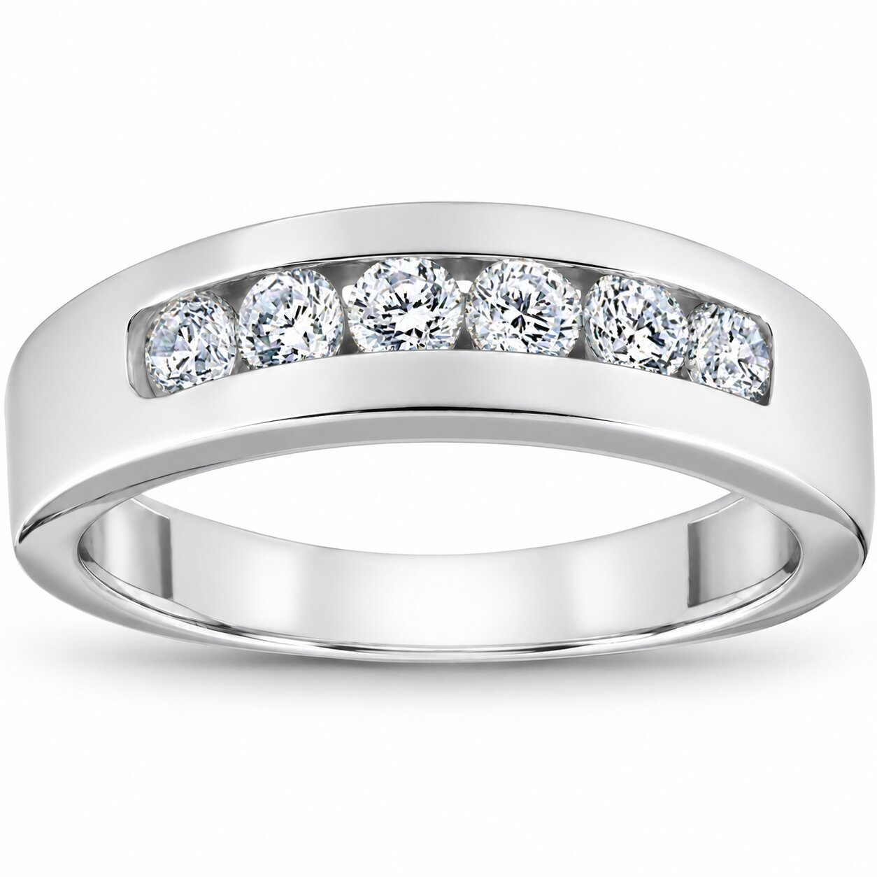1ct Channel Set Mens Diamond Wedding Ring 14K White Gold (G-H, I1)