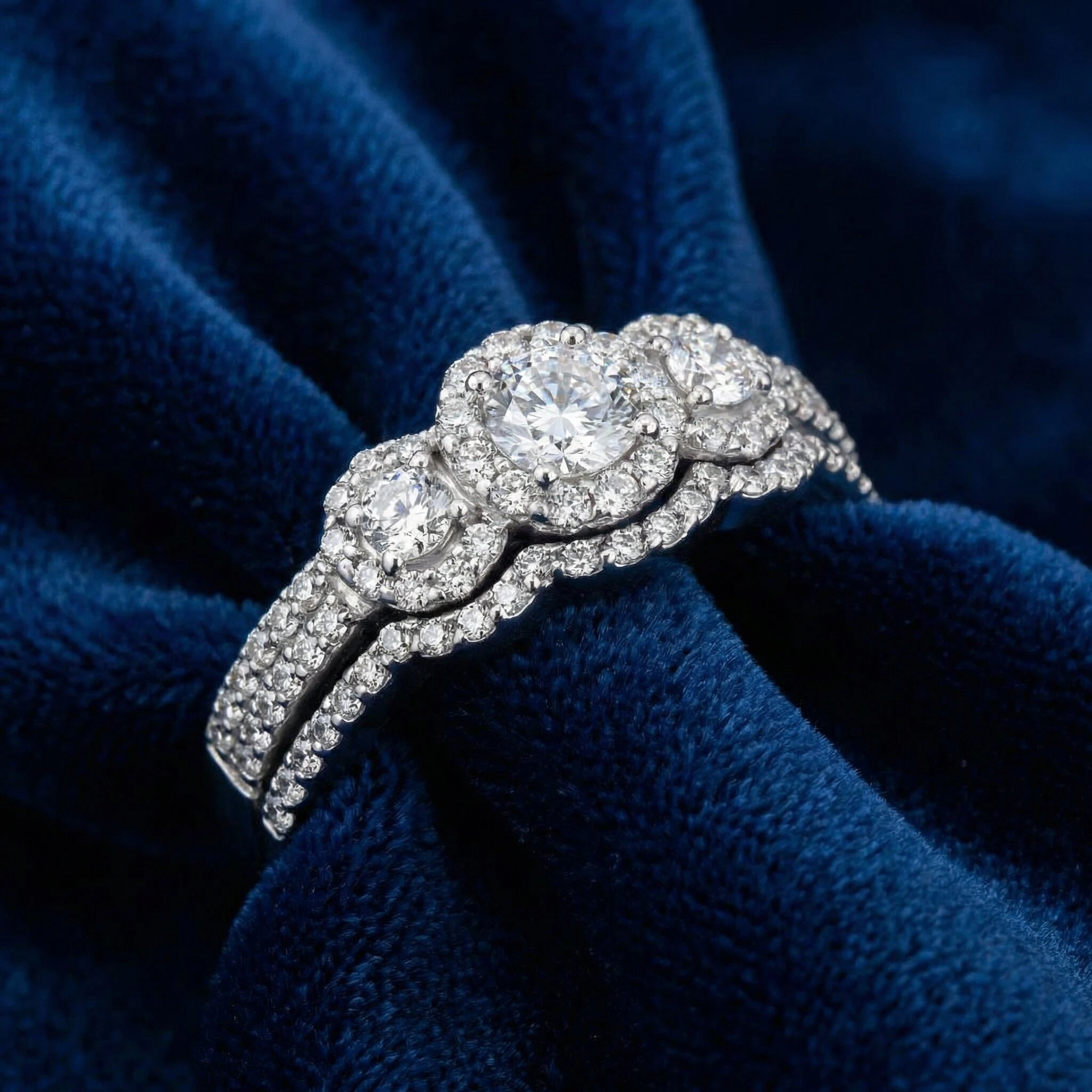 1.00CT 3-Stone Diamond Engagement Wedding Ring Set 10K White Gold (H-I, I1)
