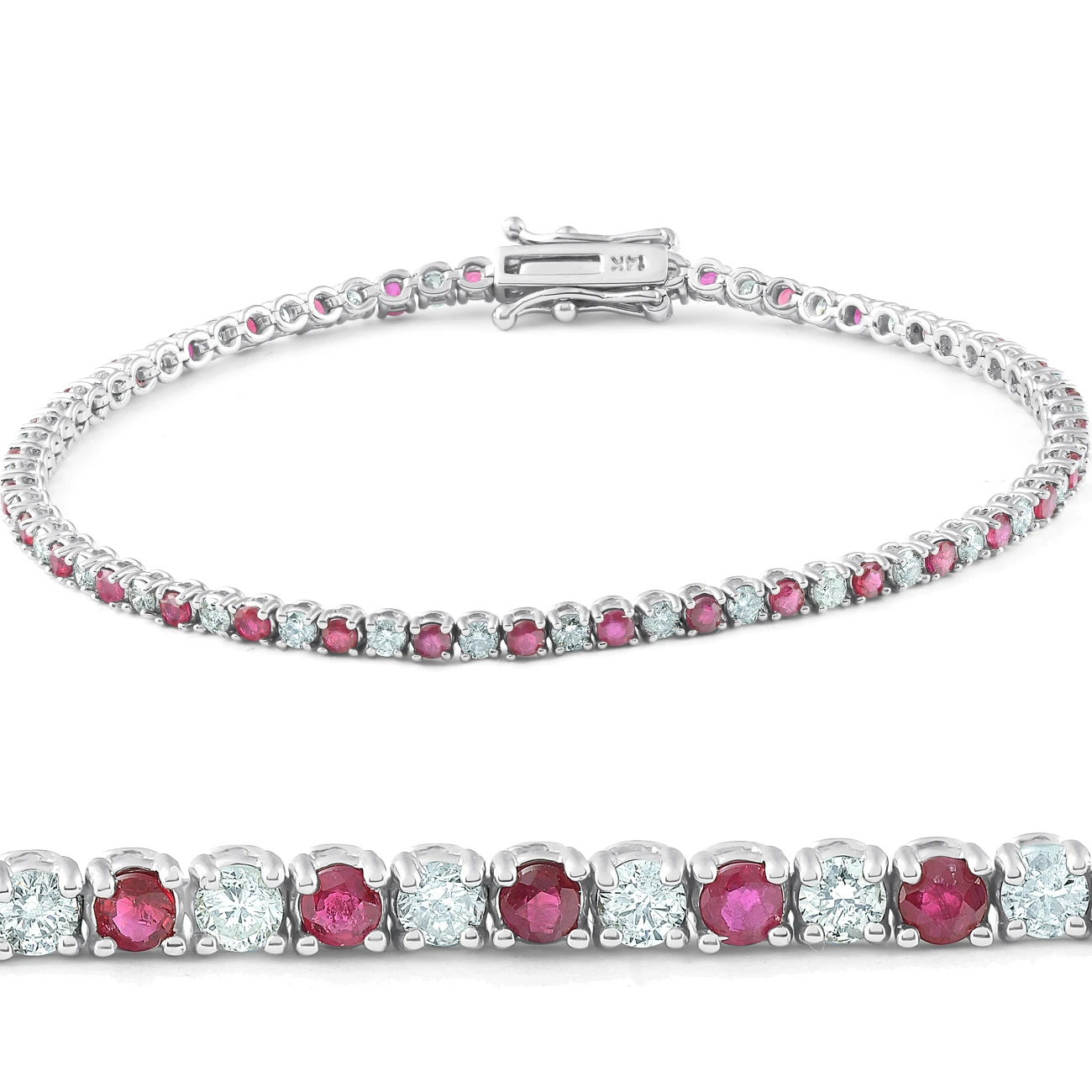 3ct Genuine Ruby & Real Diamond Tennis Bracelet 14K White Gold (G-H, I1)