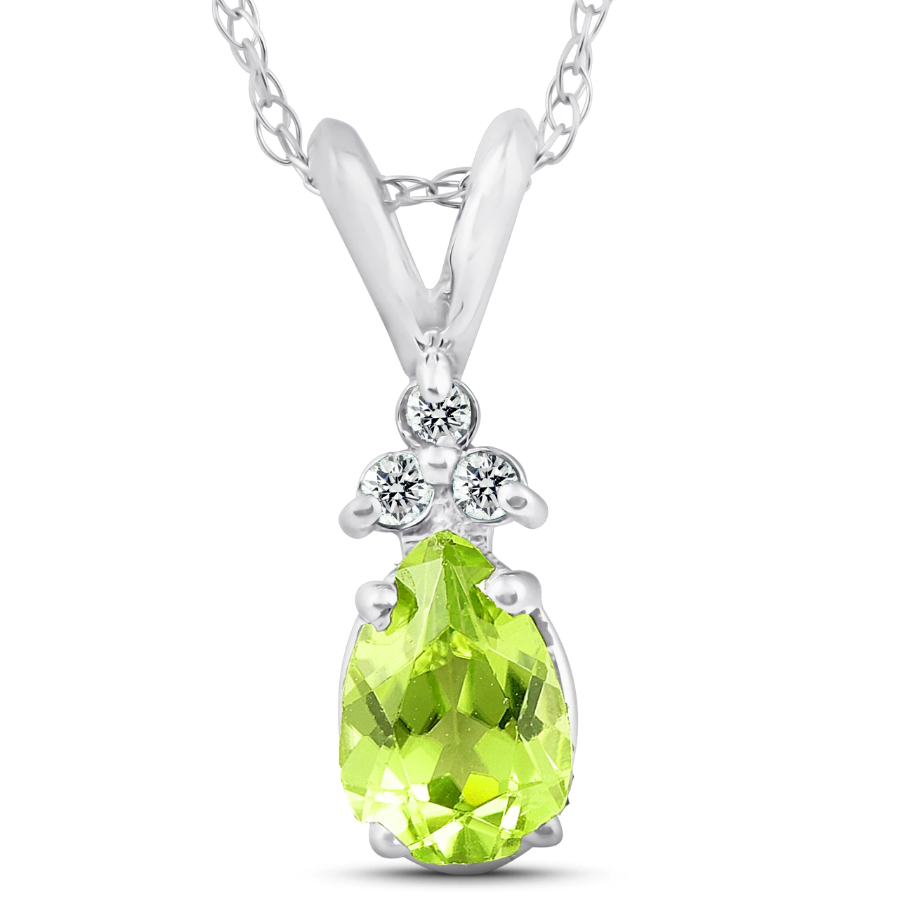 1/2ct Pear Peridot & Diamond Solitaire Pendant 14K White Gold With 18" Chain (G-H, I2-I3)