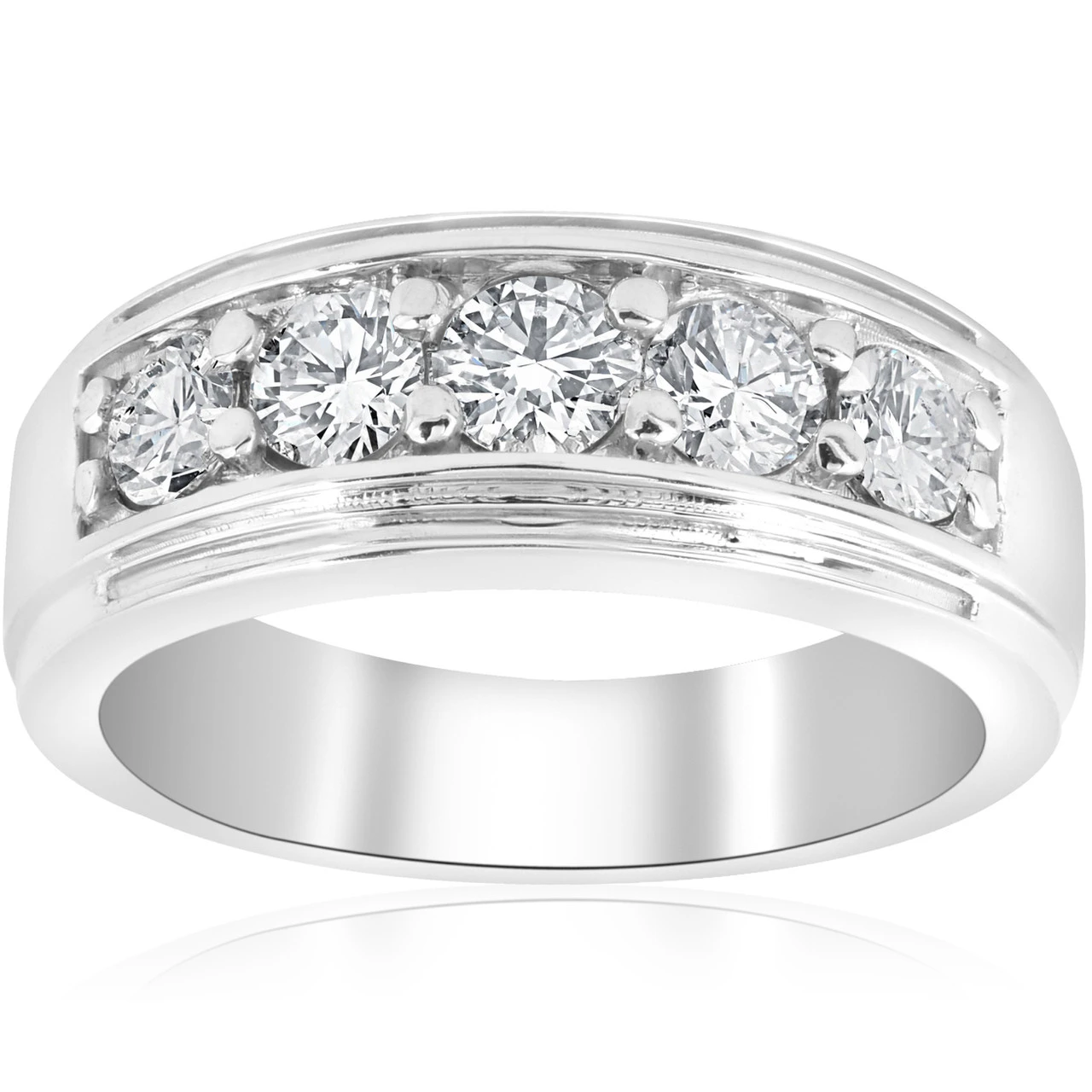 1 ct Mens Diamond Five Stone Wedding Ring 10k White Gold (G-H, I1)