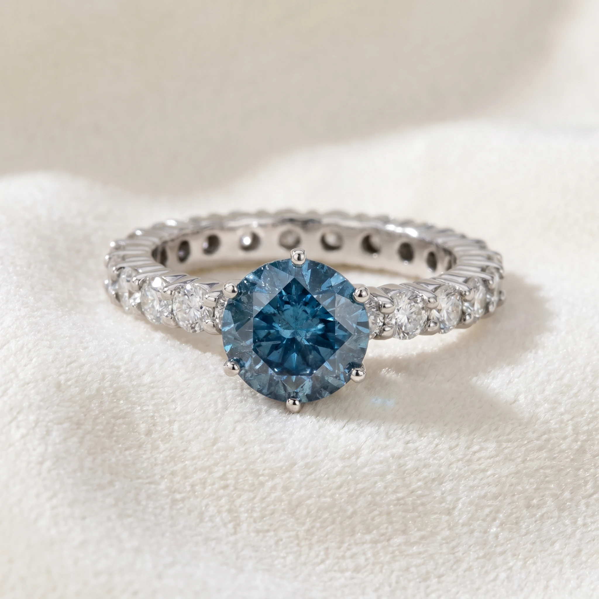 4 3/4ct Blue & White Diamond Eternity Engagement Ring 14K White Gold Lab Grown (Blue, SI)