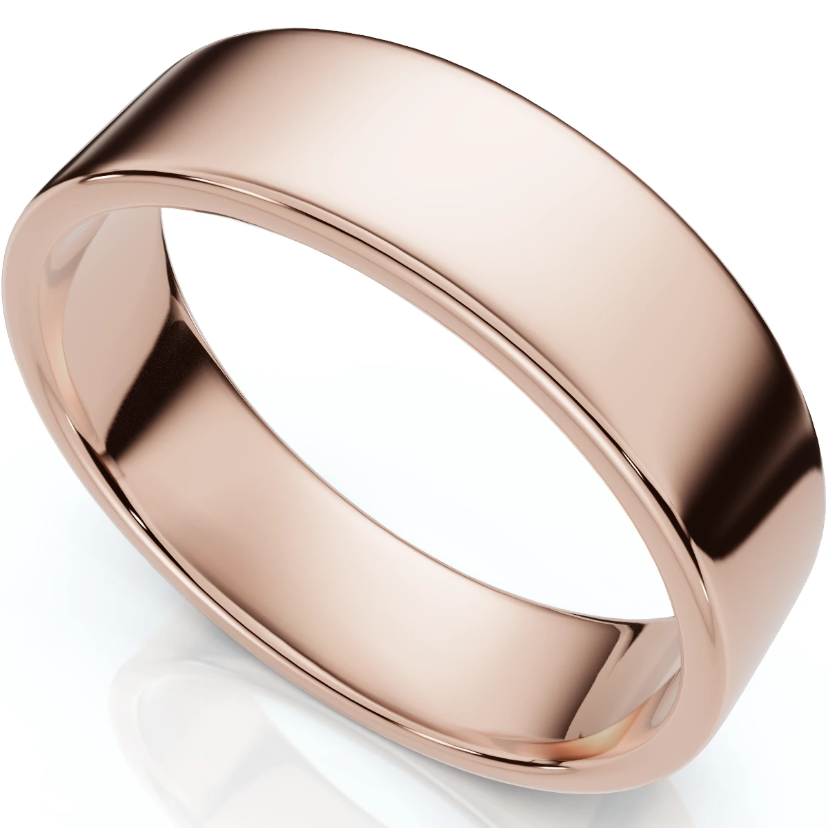 6mm Flat High Polished Plain Wedding Band 14K Rose Gold