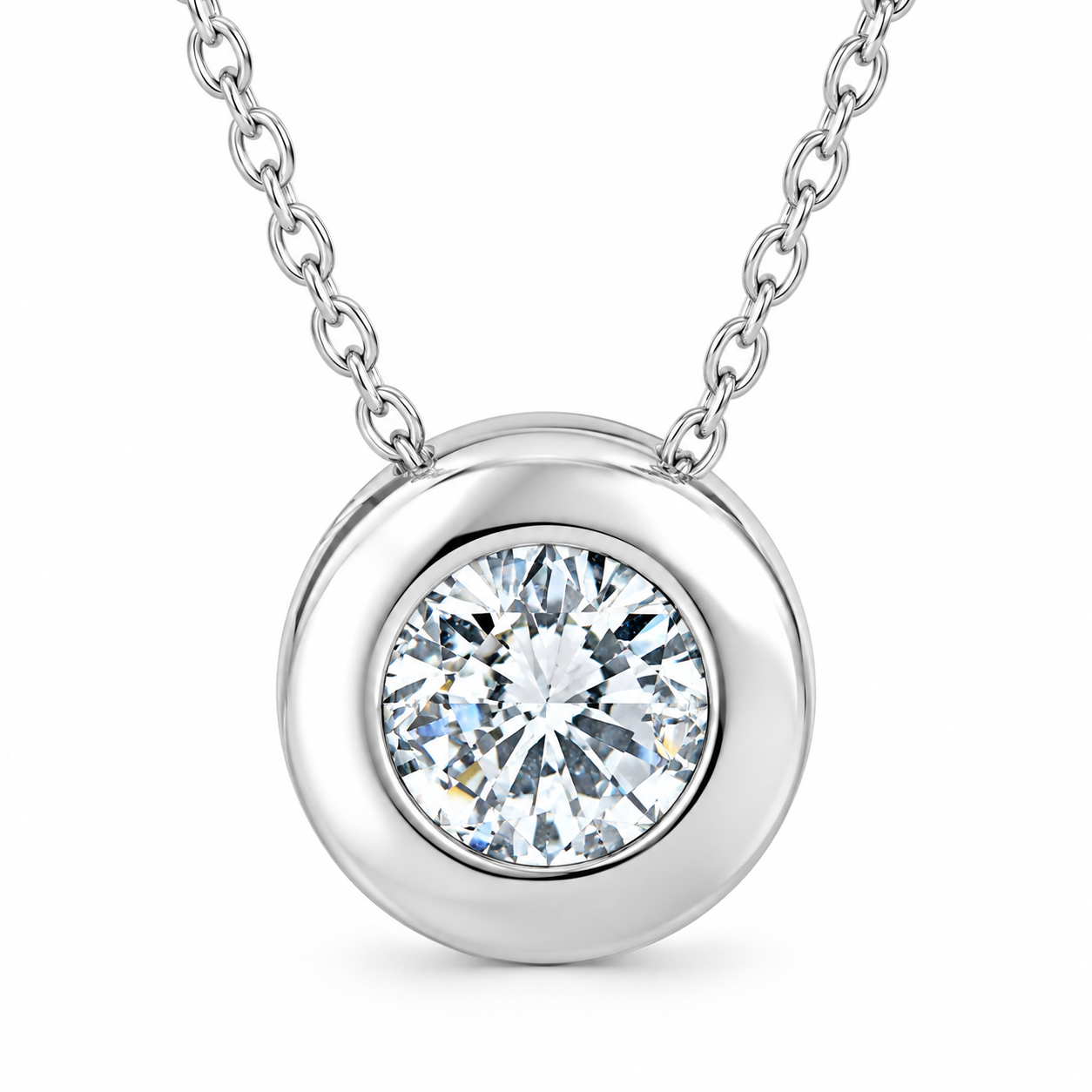 14K White Gold 1/2ct Round Solitaire Diamond Solitaire Bezel Pendant (G-H, I1)