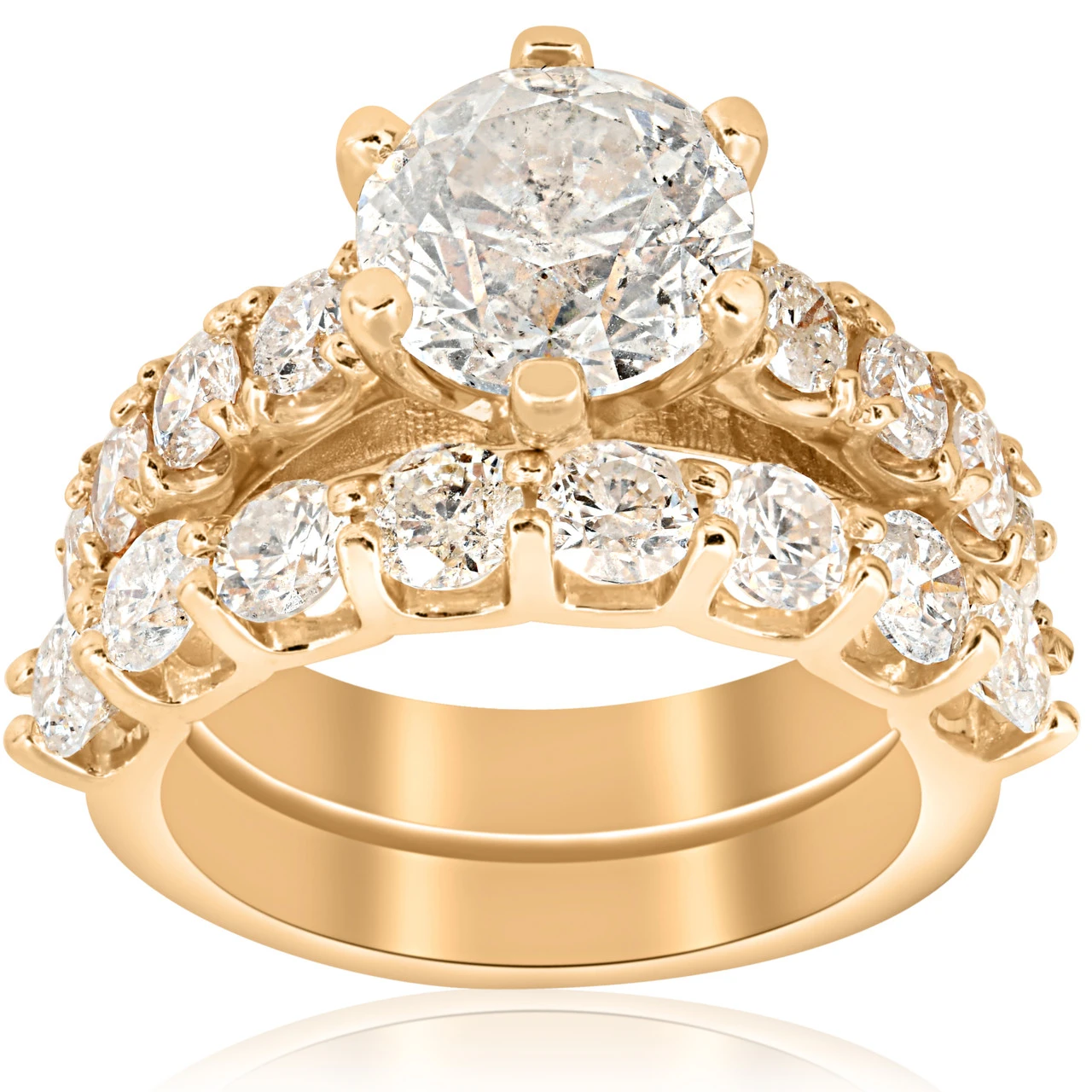 6 cttw Diamond Engagement Matching Wedding Ring 14k Yellow Gold (H-I, I2-I3)