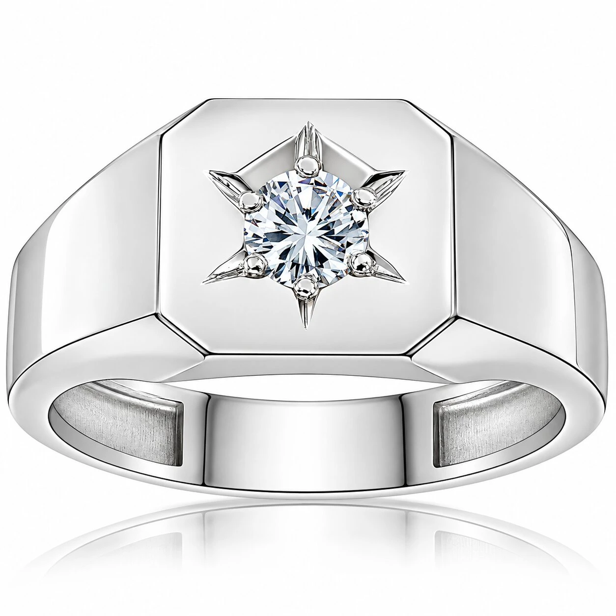 Mens 1/6ct Diamond Solitaire High Polished Wedding Ring 10k White Gold (H-I, I1)