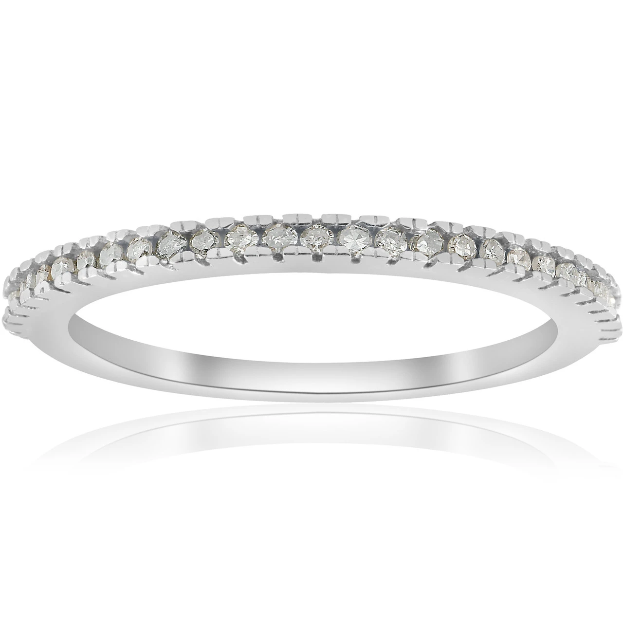 1/10ct Pave Diamond Wedding Ring 10k White Gold Stackable Womens Thin Band (H-I, I1)
