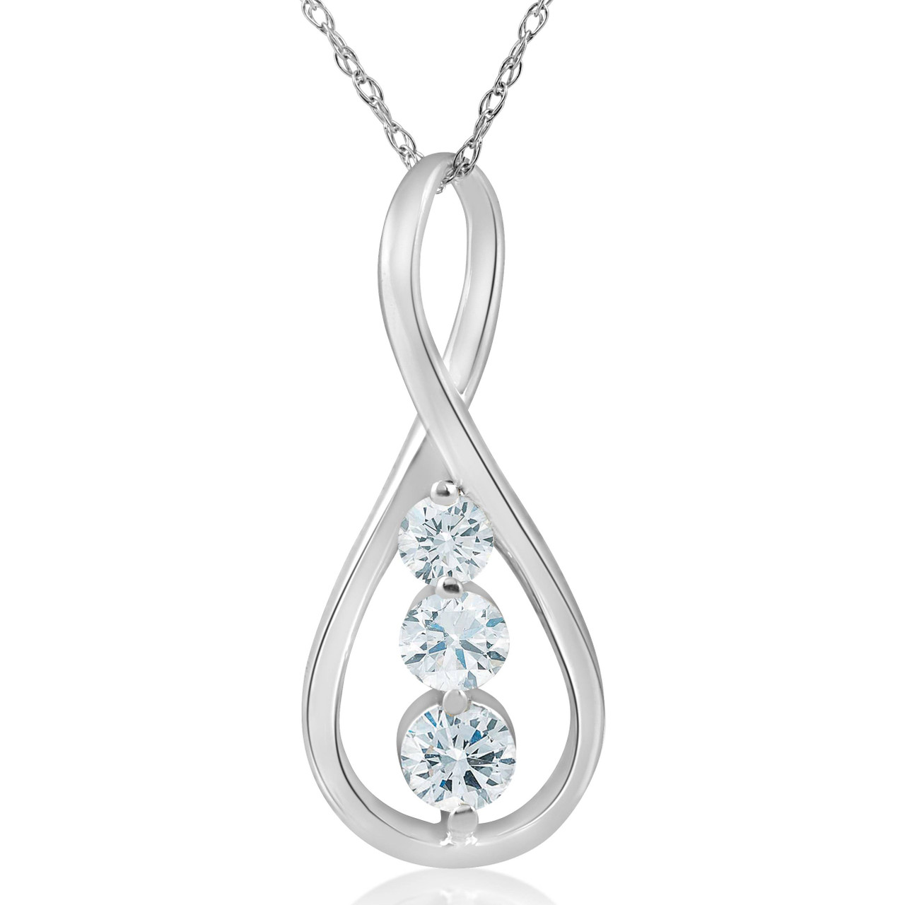 1/2ct 3-Stone Diamond Infinity Pendant 14k White Gold 1" Tall (G-H, I1)