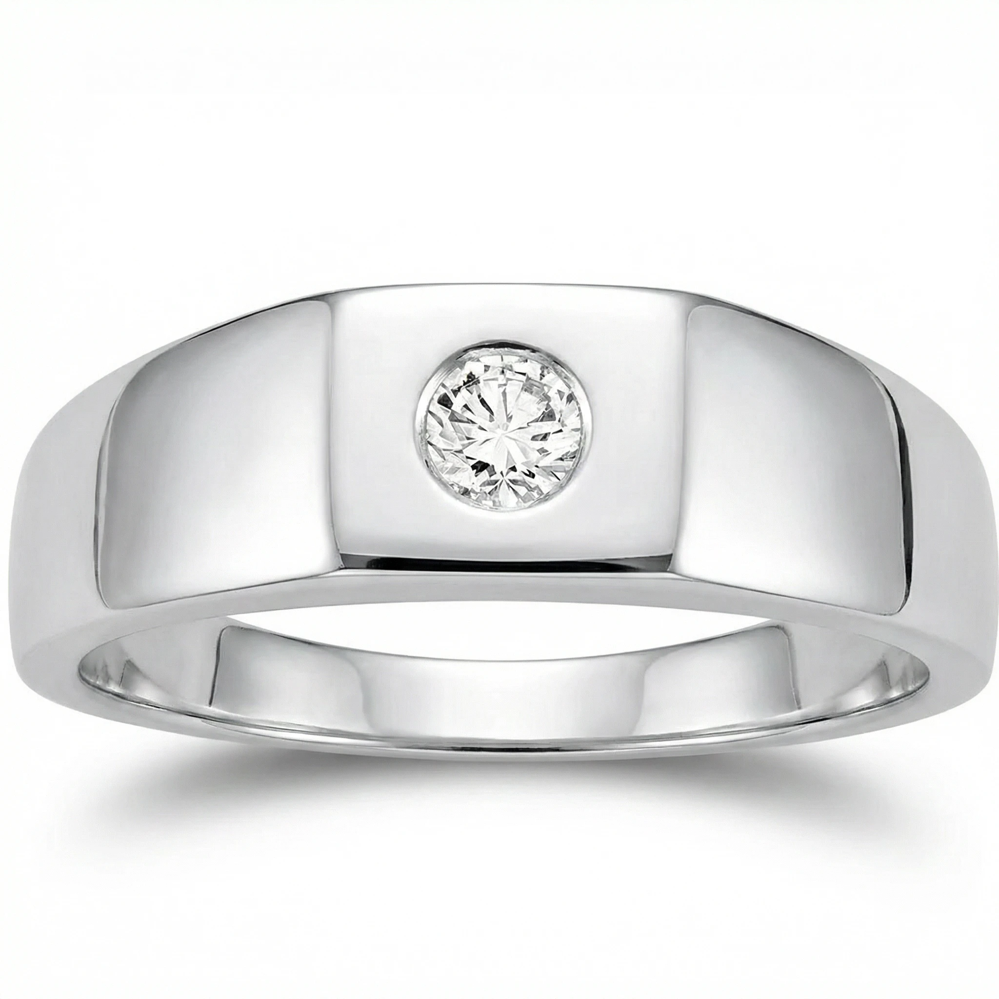 Mens White Gold 1/4ct Solitaire Bezel Diamond Ring (H-I, I1)