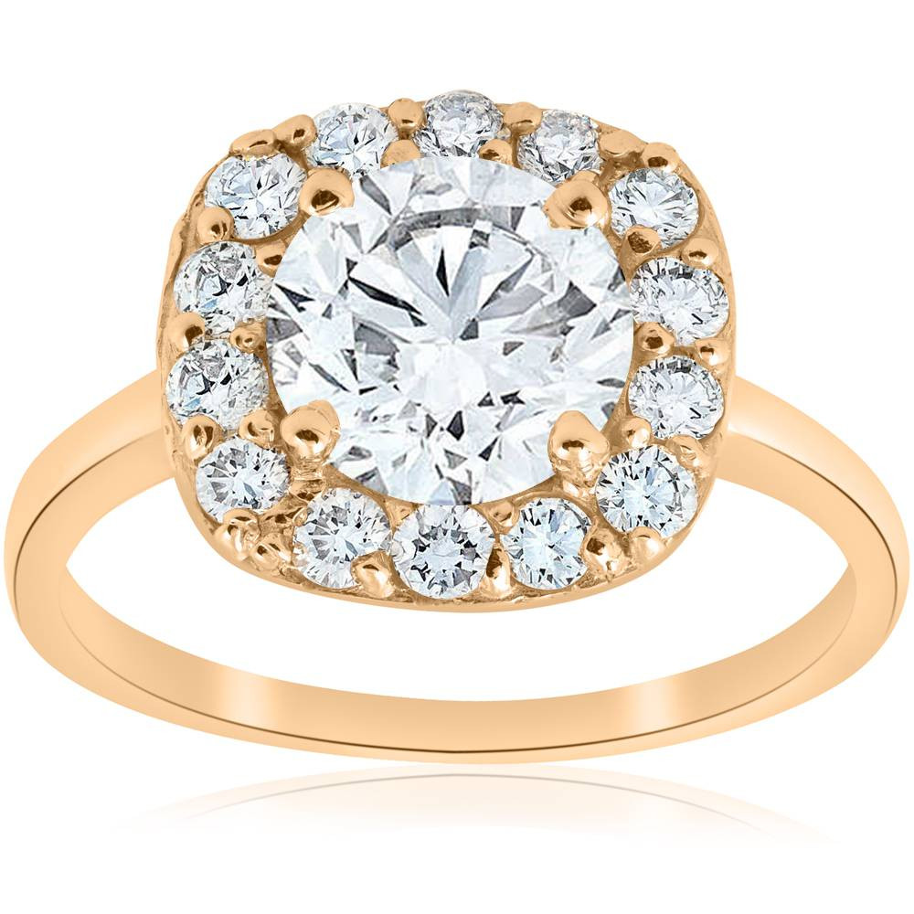 2Ct Diamond Cushion Halo Engagement Ring 14k Yellow Gold Lab Grown (F-G, VS)