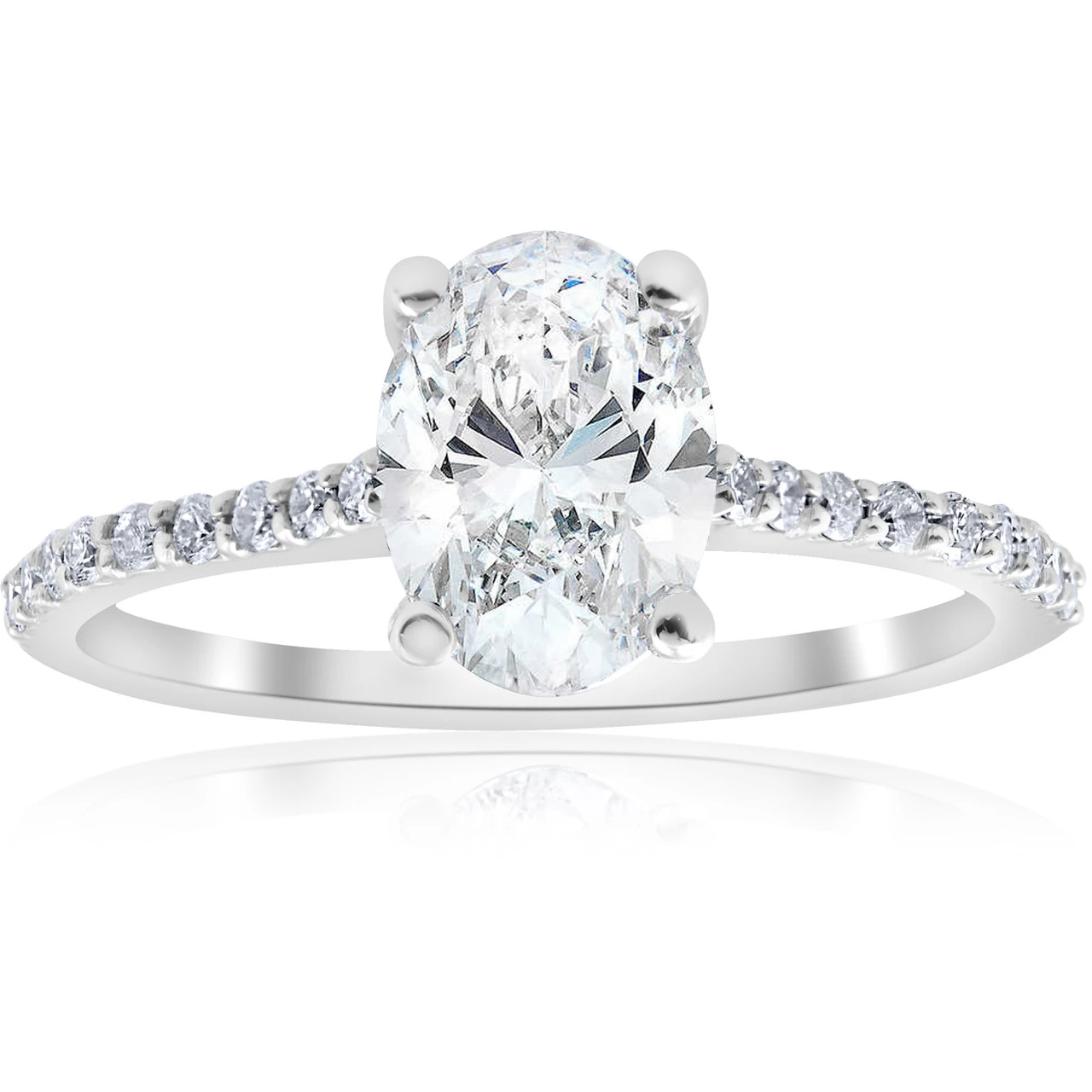 1.20Ct Oval Diamond Engagement Ring with Side Stones 14k White Gold lab Grown (F-G, VS)