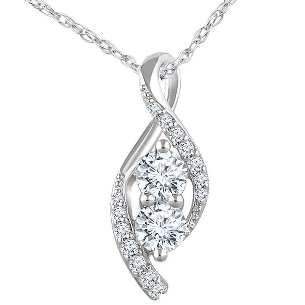 5/8ct Two Stone Diamond Freeform Pendant 10k White Gold 5/8" Tall (I-J, I1)