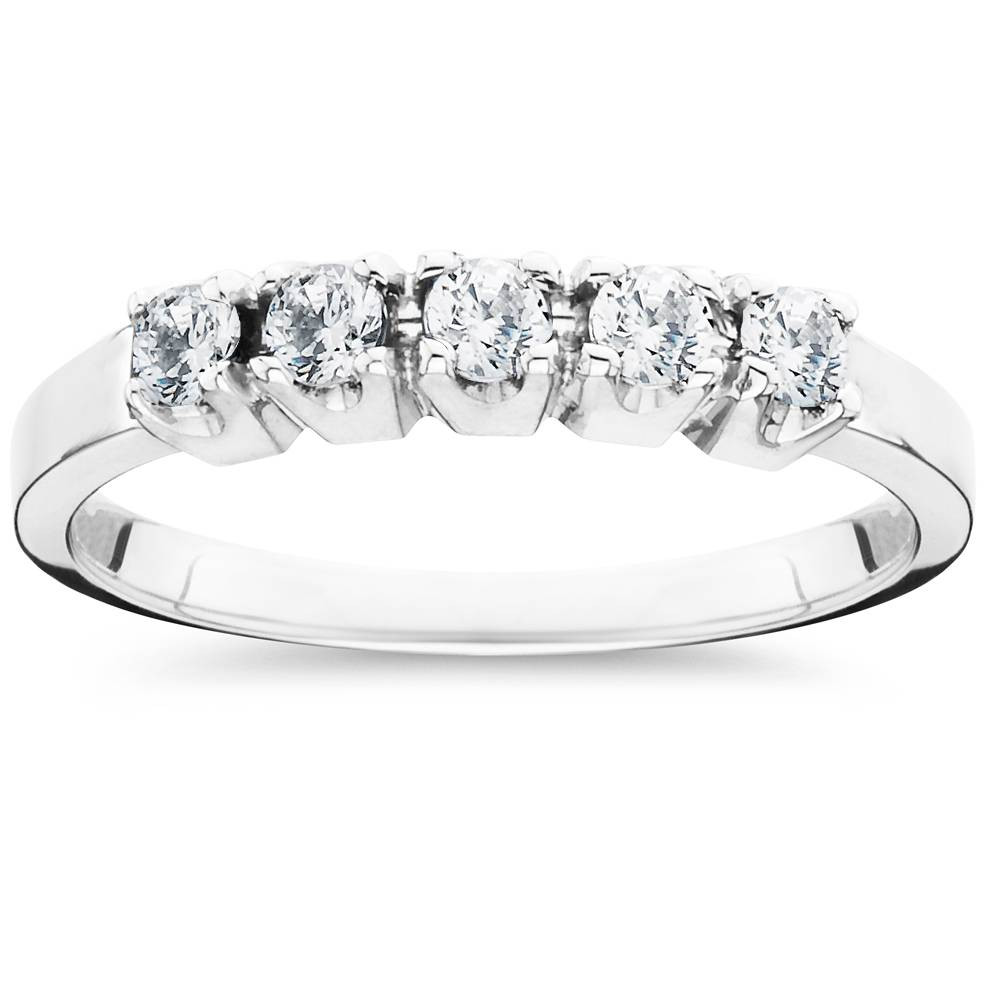 1/4ct 5 Stone Diamond Wedding Ring 14K White Gold (G-H, SI)