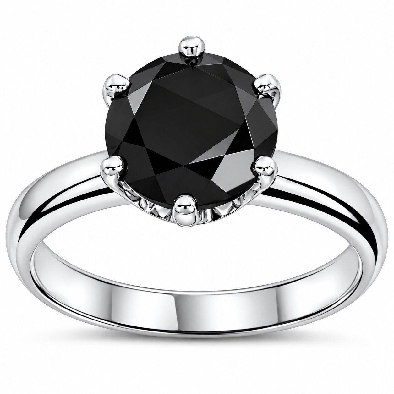 2 ct Treated Black Diamond Solitaire Engagement Ring 14K White Gold (Black, )