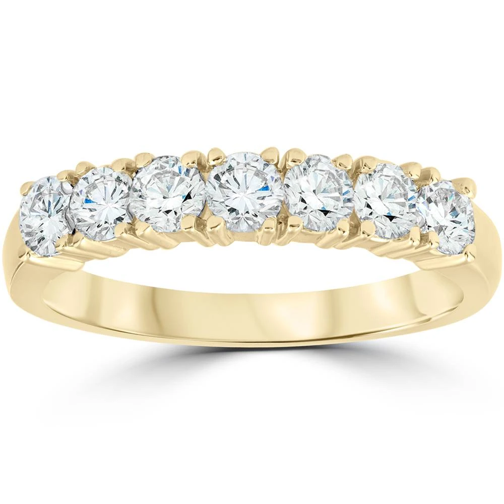 1ct Diamond Wedding Ring Anniversary 14k Yellow Gold 7-Stone Womens Band (G-H, I1)