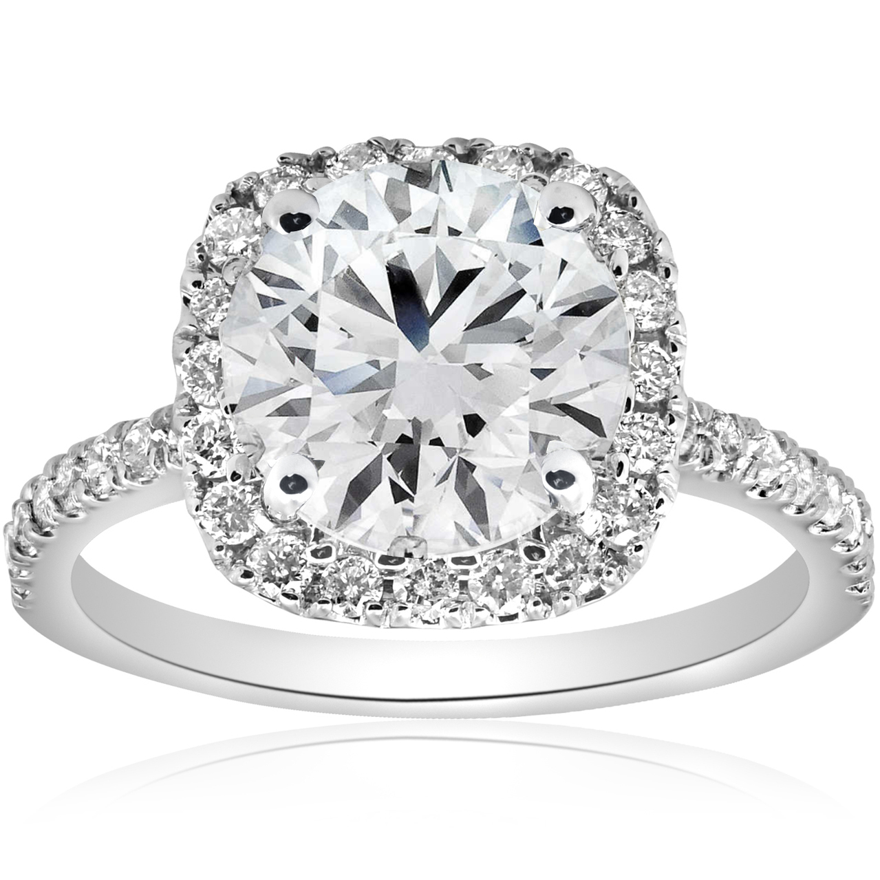 2 1/2CT Diamond Cushion Halo Engagement Ring 14k White Gold (G-H, SI)