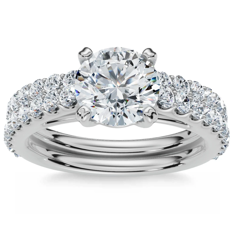 2 ct Round Cut Diamond Engagement Wedding Ring Set 14k White Gold Lab Grown (G-H, VS)