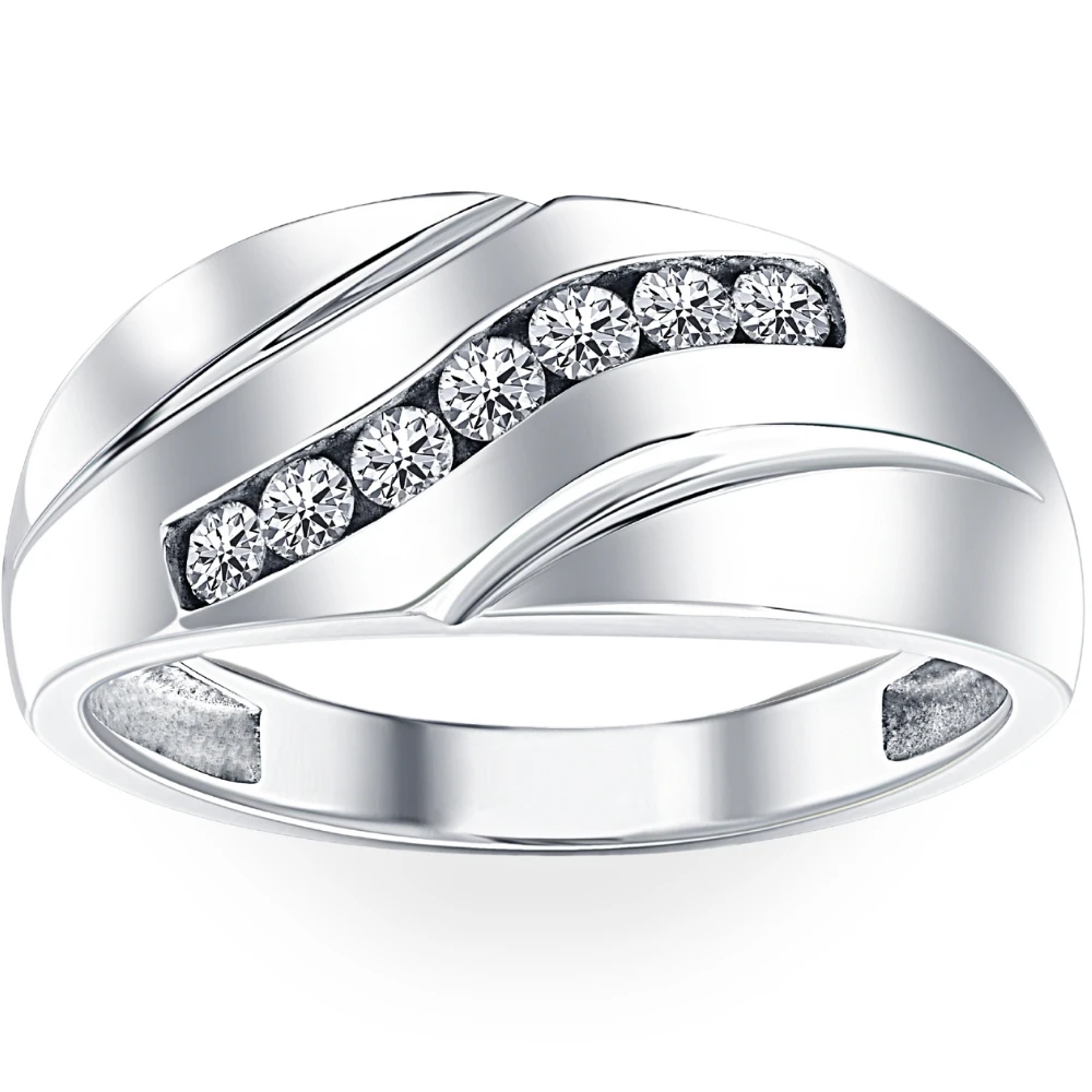 Mens 1/3ct Diamond Wedding Ring 10k White Gold Anniversary Band (H-I, I1)