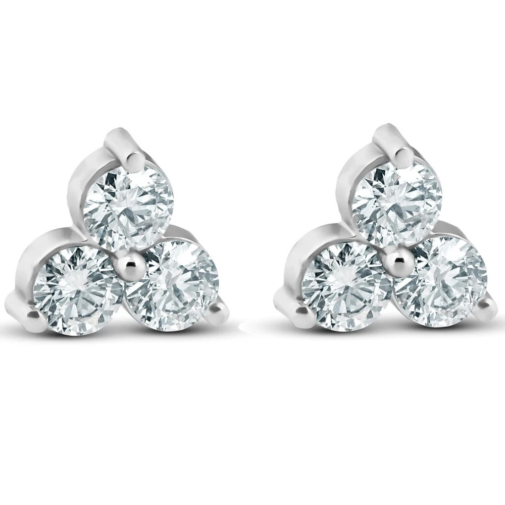 1ct Lab Grown Diamond 3 Stone Studs Womens Earrings 14K White Gold (G-H, SI)