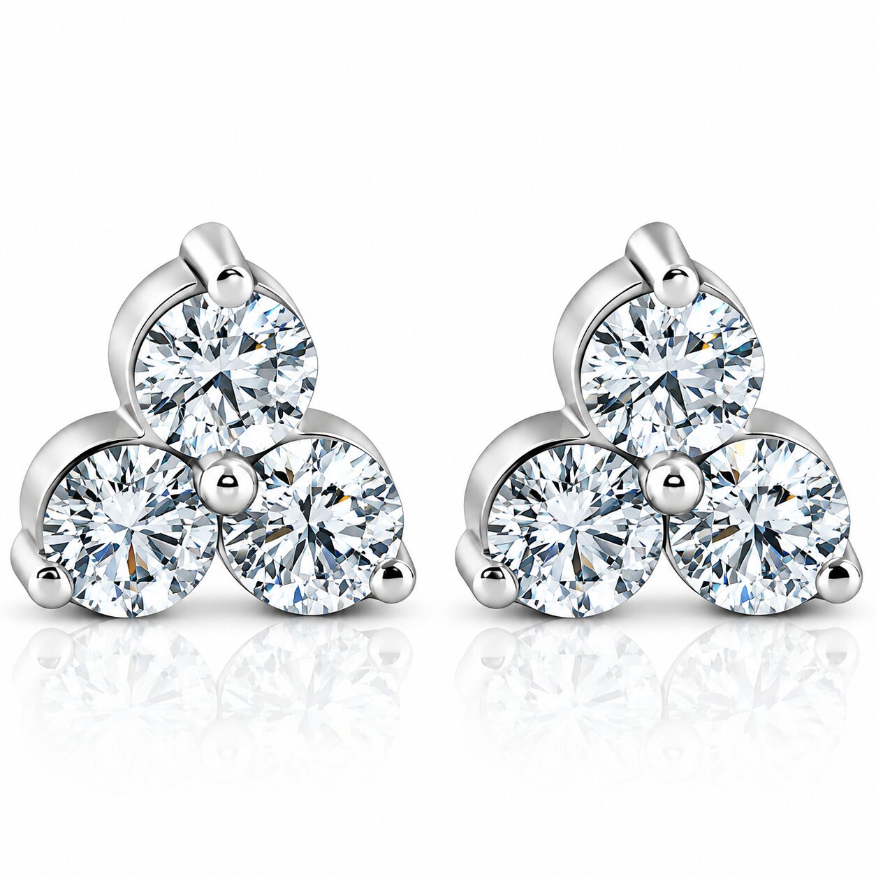 1ct Lab Grown Diamond 3 Stone Studs Womens Earrings 14K White Gold (G-H, SI)