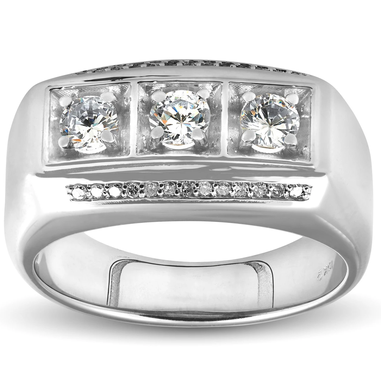 1ct Diamond Mens Three Stone Wedding Anniversary Ring 10k White Gold (H-I, I1)