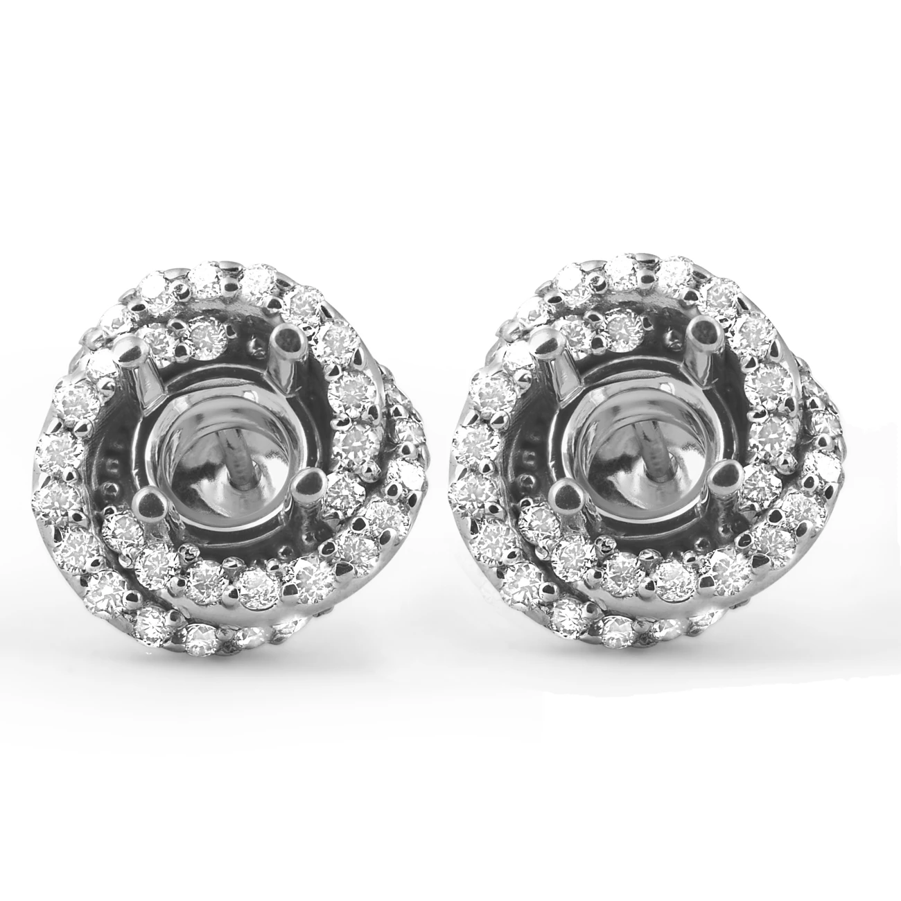 3/4ct Diamond Halo Studs Spiral Mounting Fits 4.5-5.5mm Round 14k White Gol (G-H, SI)
