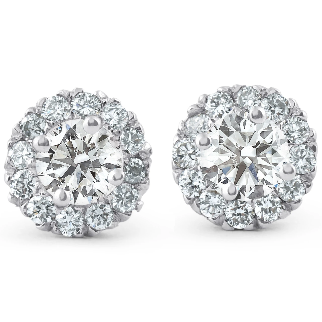 7/8ct Halo Diamond Studs 14k White Gold (J-K, I2-I3)