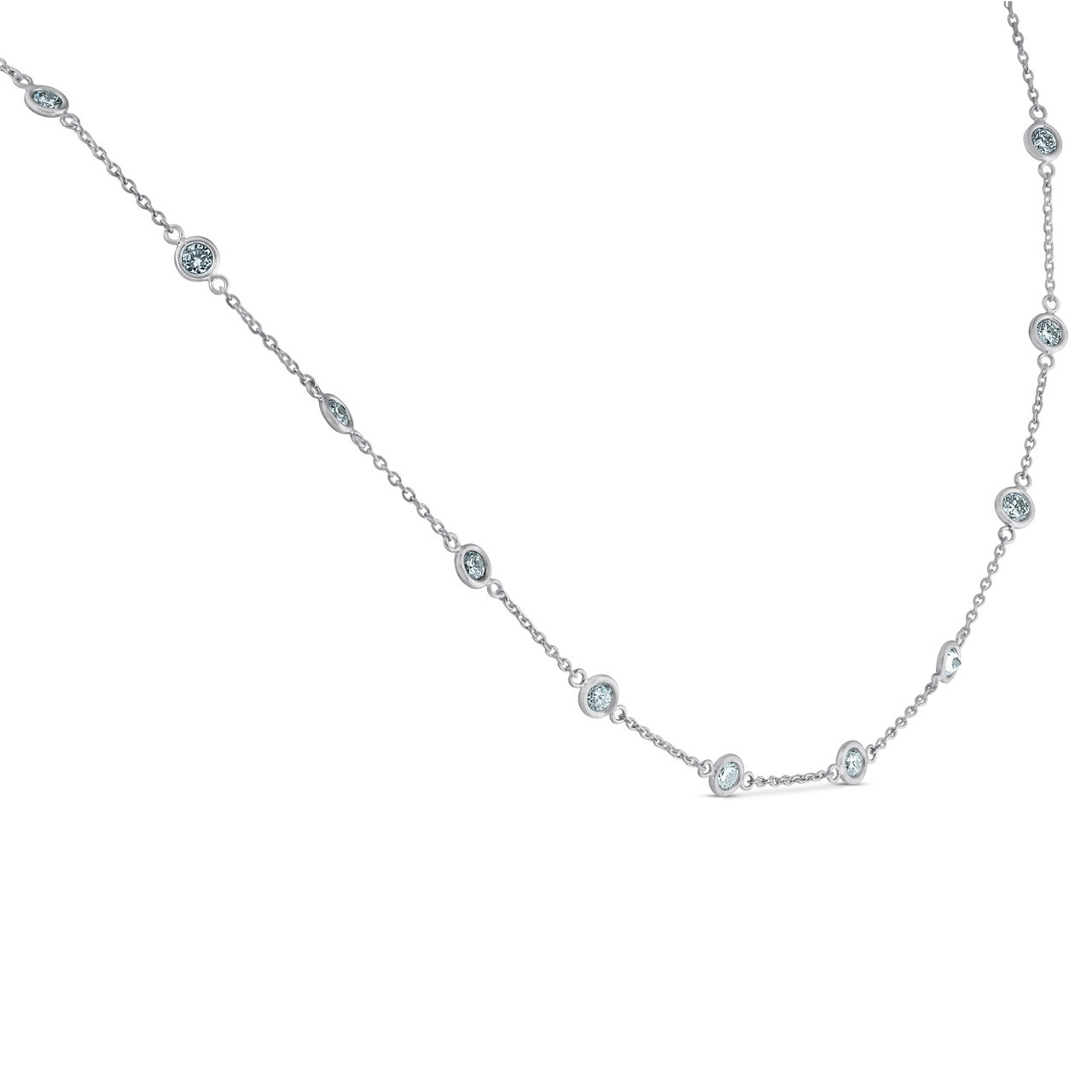 1 3/4 Ctw Diamond Bezel Station Necklace 14K White Gold 18" (G-H, SI)